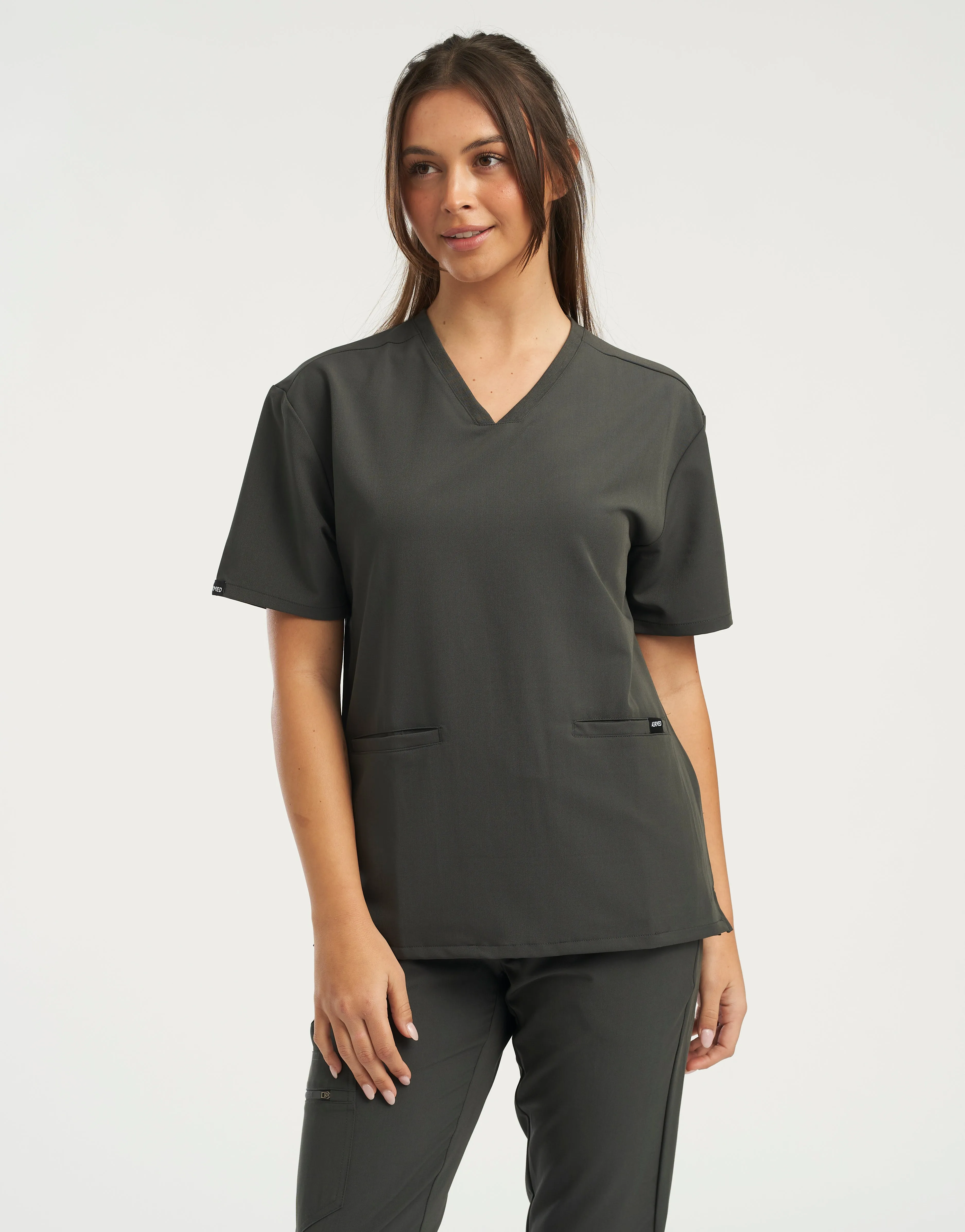 Essential V Neck Scrub Top - Asphalt