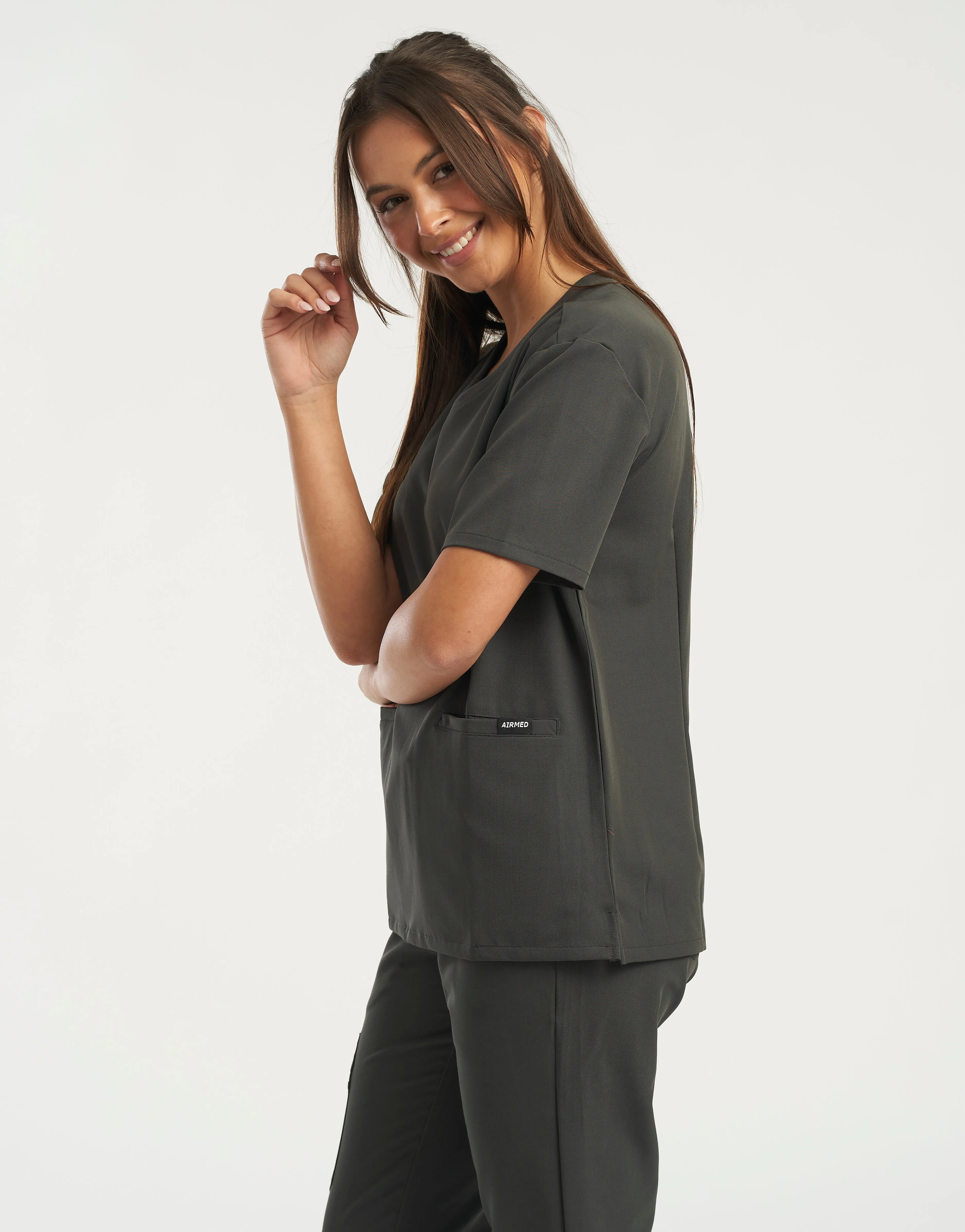 Essential V Neck Scrub Top - Asphalt