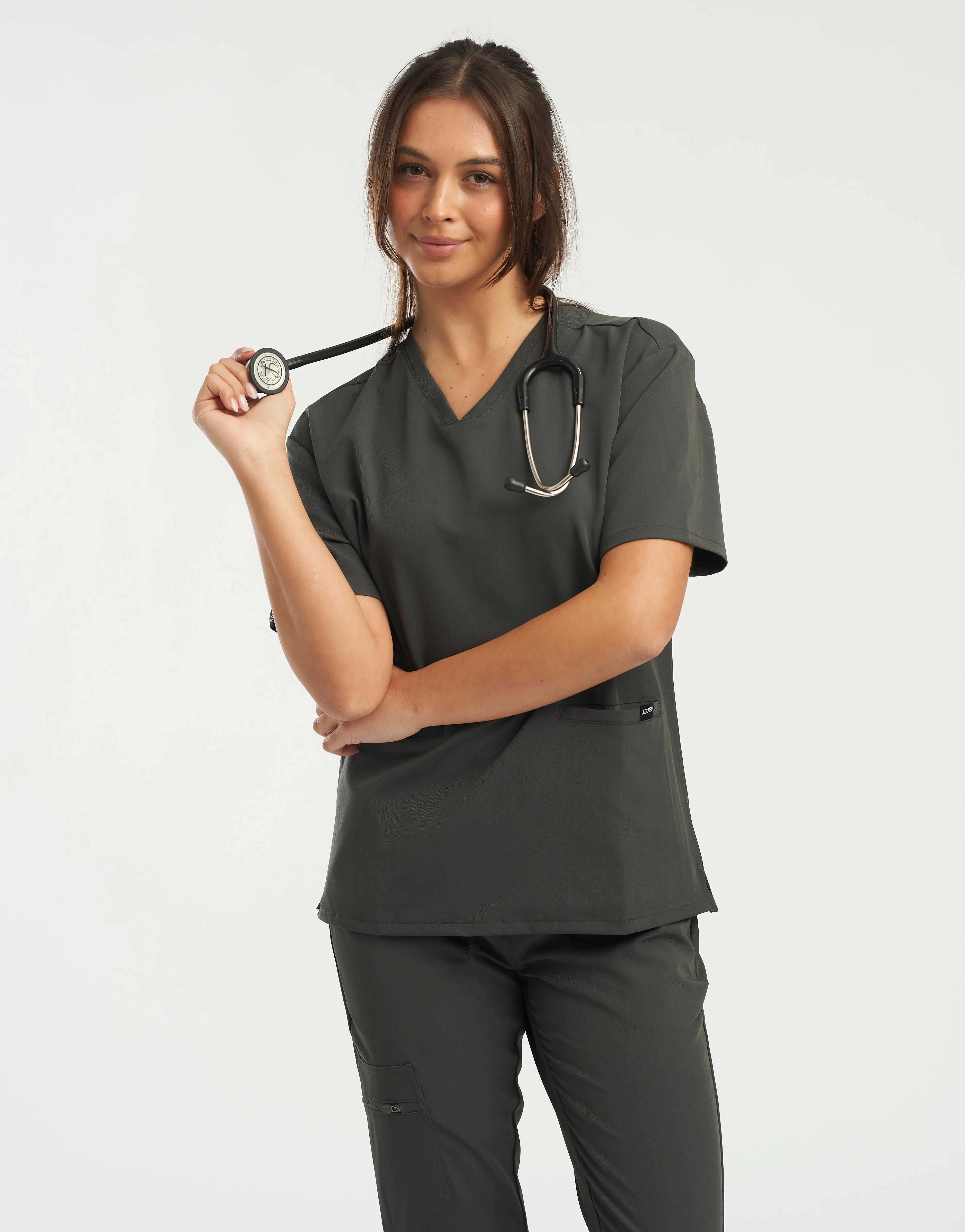 Essential V Neck Scrub Top - Asphalt