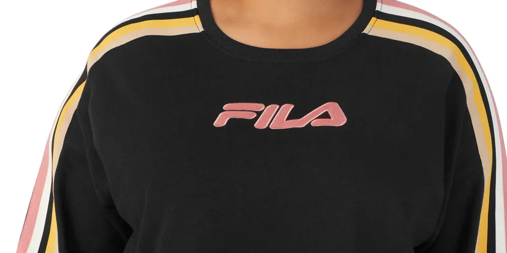 Fila Women's Clover Crewneck Logo Colorblocked Sweatshirt Black Size 1X