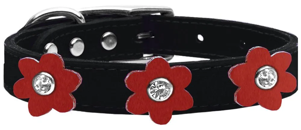 Flower Leather Collar Black With Red Flowers Size 24