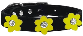 Flower Leather Collar Black With Yellow Flowers Size 14