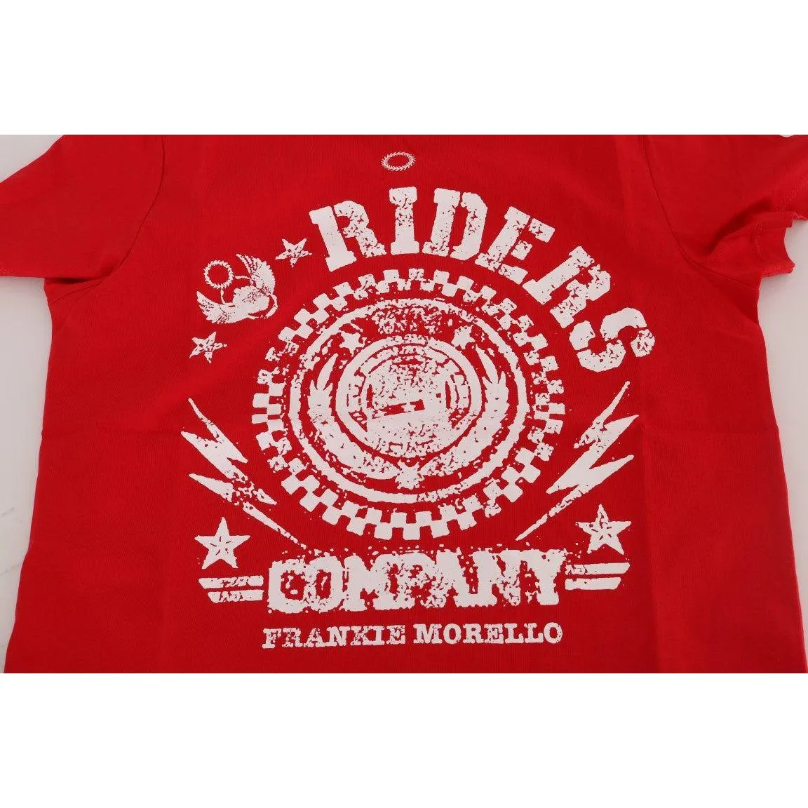 Frankie Morello Chic Red 'RIDERS' Motive Crewneck Tee