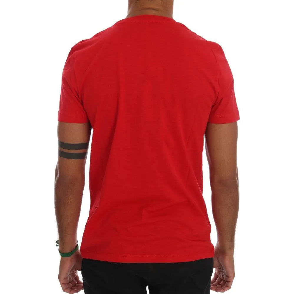 Frankie Morello Chic Red 'RIDERS' Motive Crewneck Tee