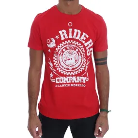 Frankie Morello Chic Red 'RIDERS' Motive Crewneck Tee