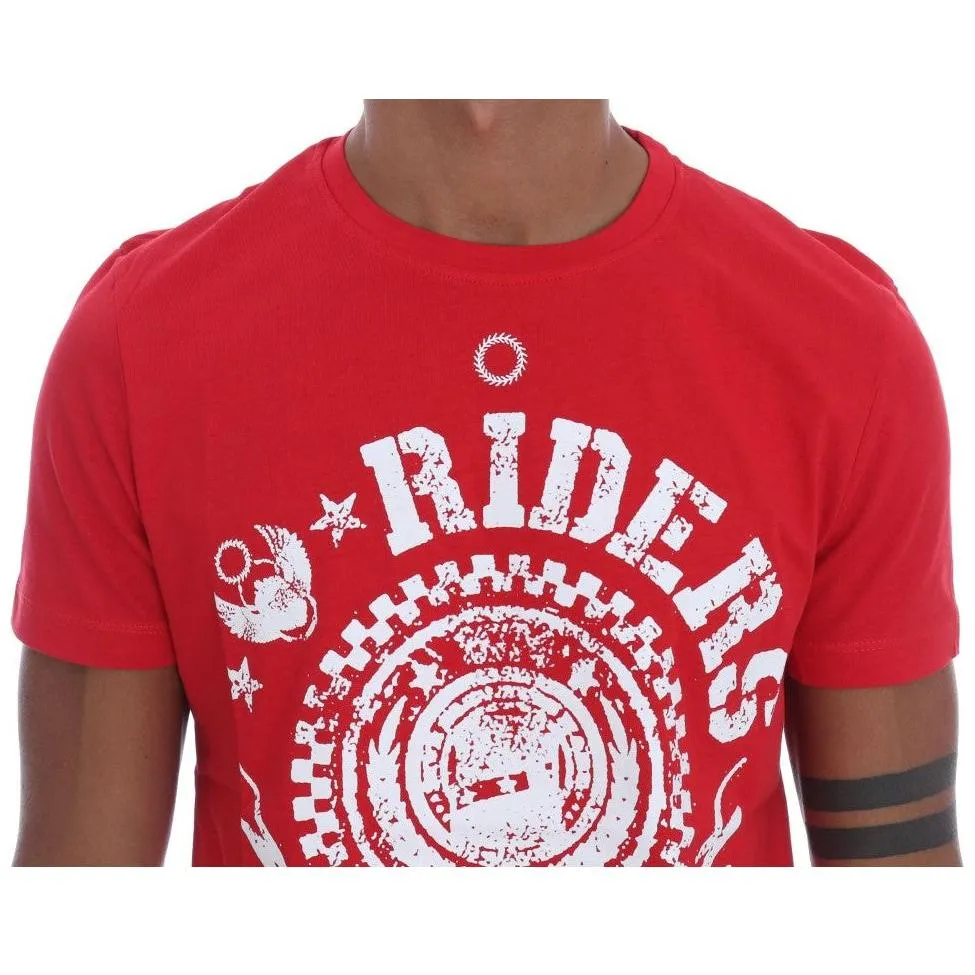 Frankie Morello Chic Red 'RIDERS' Motive Crewneck Tee