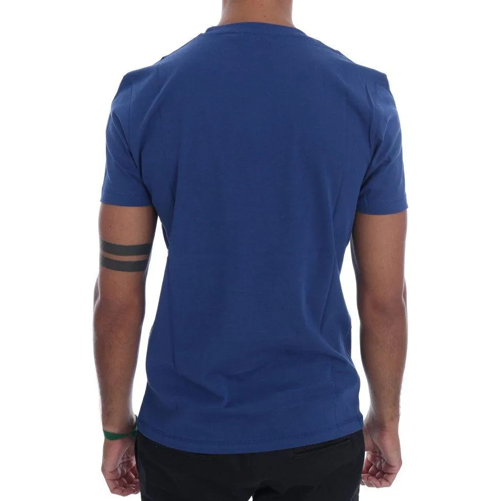 Frankie Morello Stylish Blue Riders Motif Cotton Tee