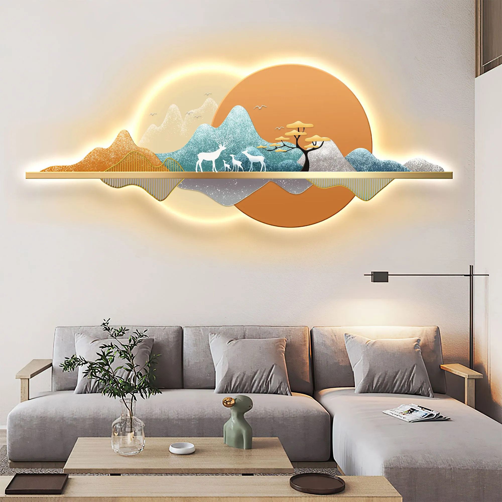 Futuristic Wall Art Elk Sunset Landscape II