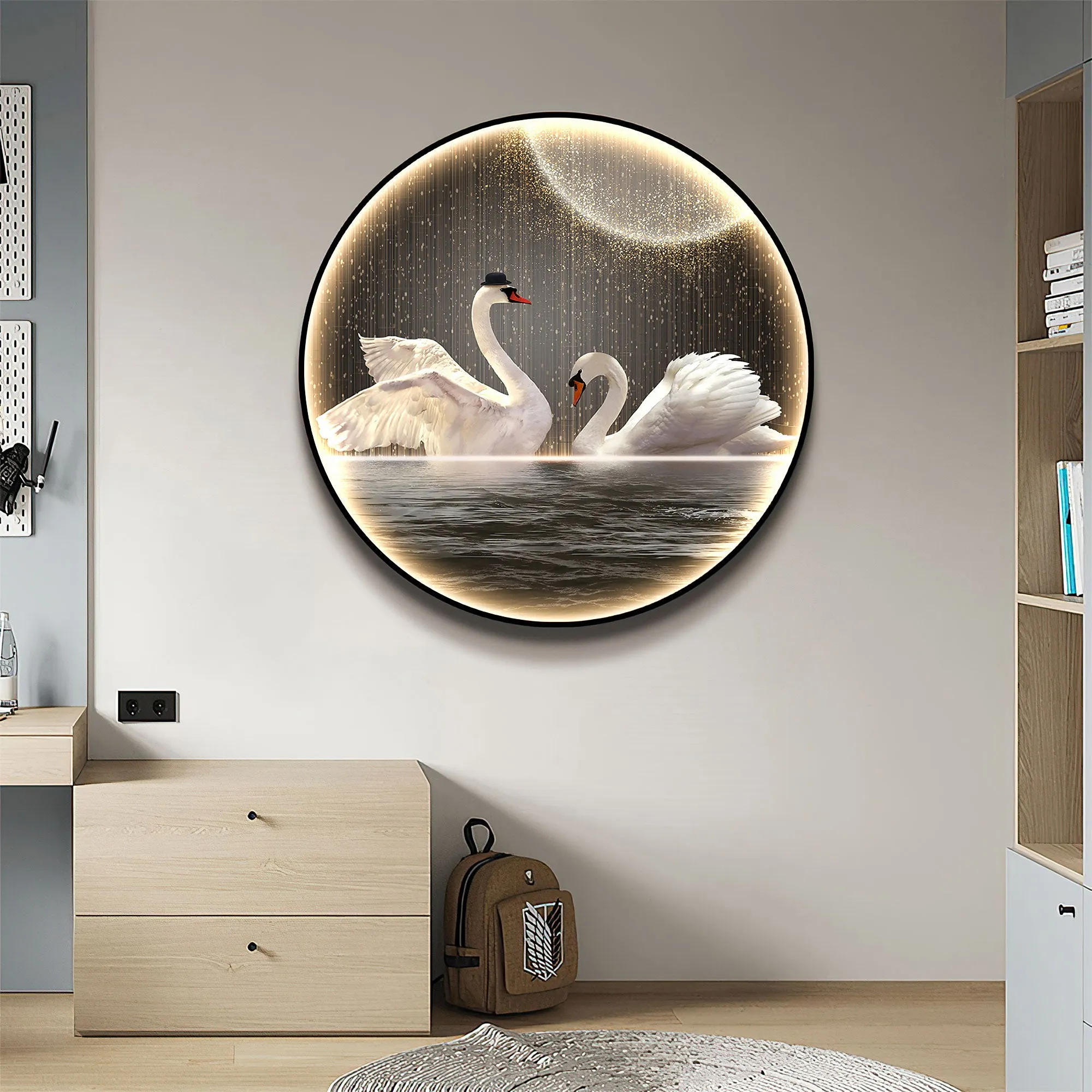 Futuristic Wall Art Swan Tranquil Lake