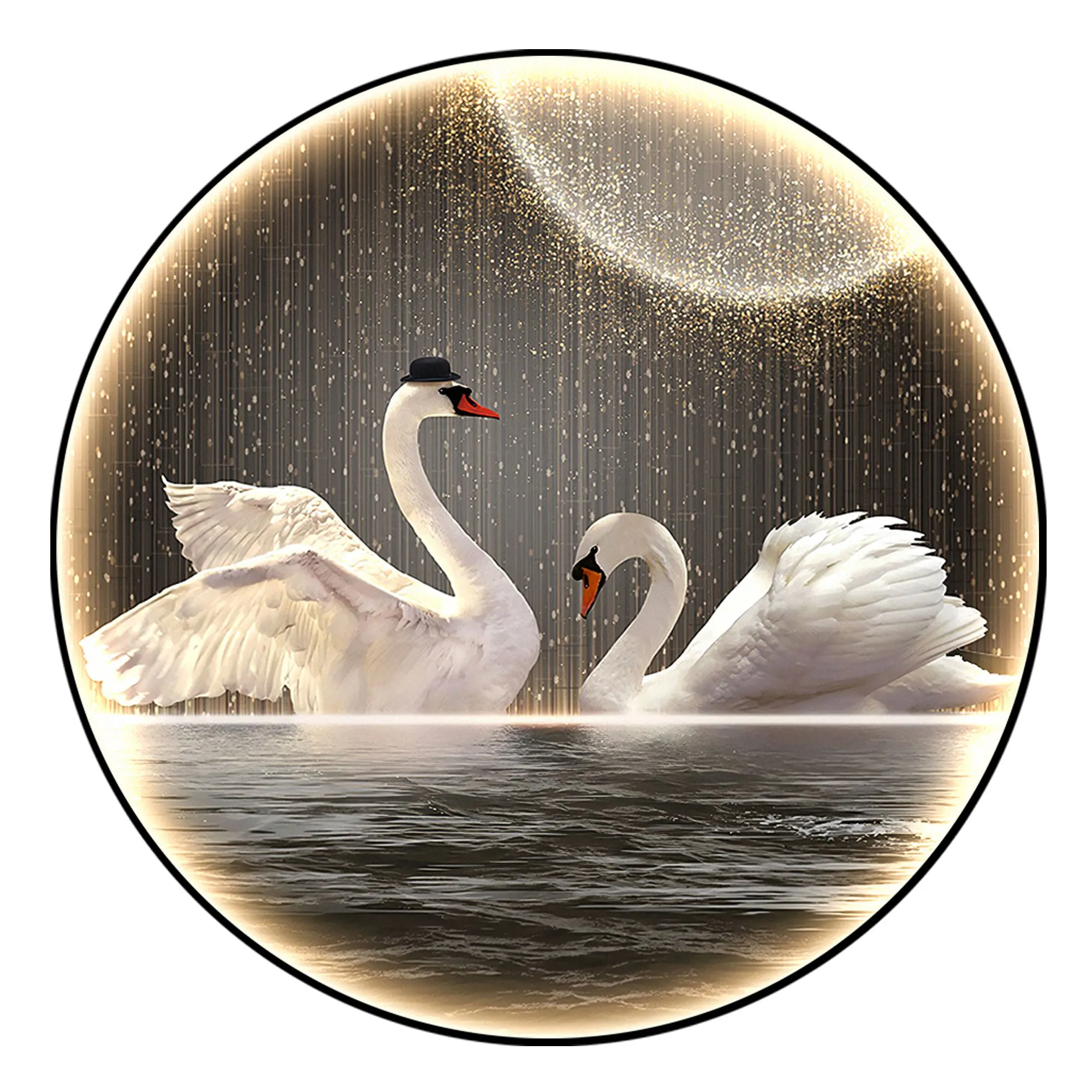 Futuristic Wall Art Swan Tranquil Lake