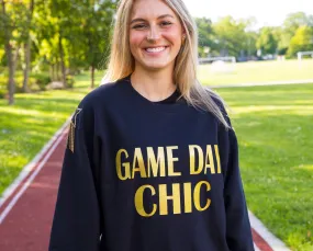 Game Day Sweatshirt, Crewneck Black, Game Day Chic w/ Fringe Stars