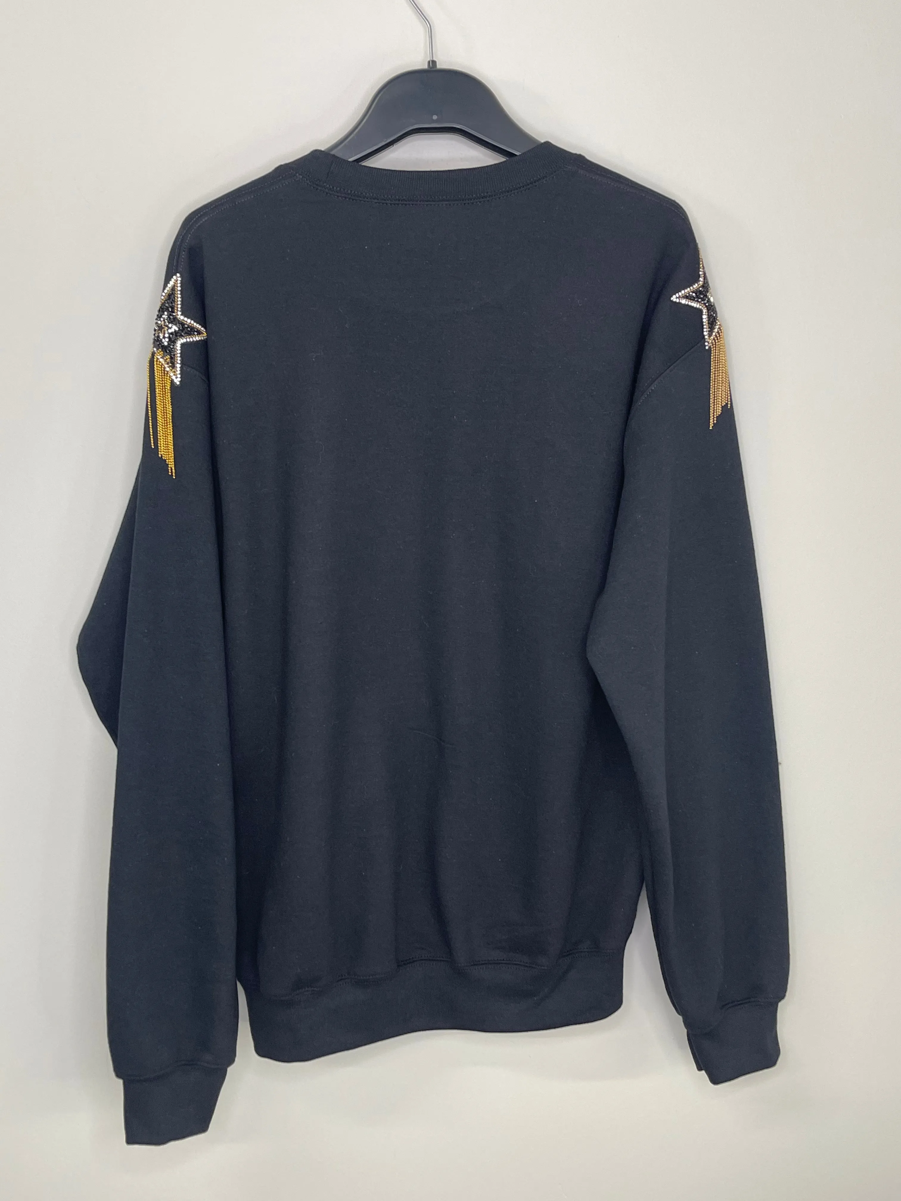 Game Day Sweatshirt, Crewneck Black, Game Day Chic w/ Fringe Stars