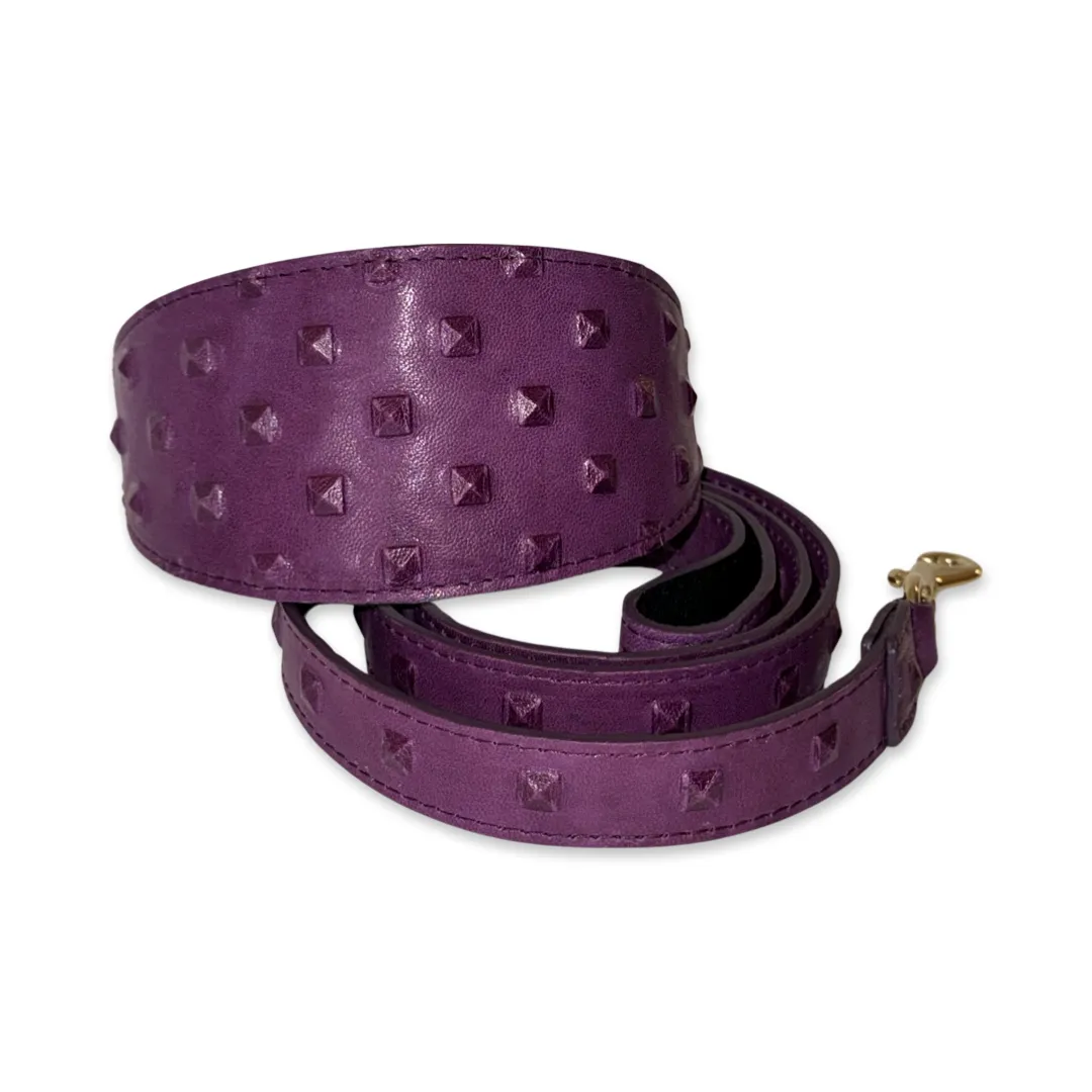 Glamorous Boysenberry, Embossed Studded Italian Leather 3” Wide Style Collar & Leash Set!