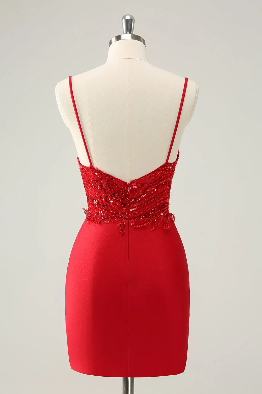 Gorgeous Red Bodycon Spaghetti Straps Short Homecoming Dress with Sequins