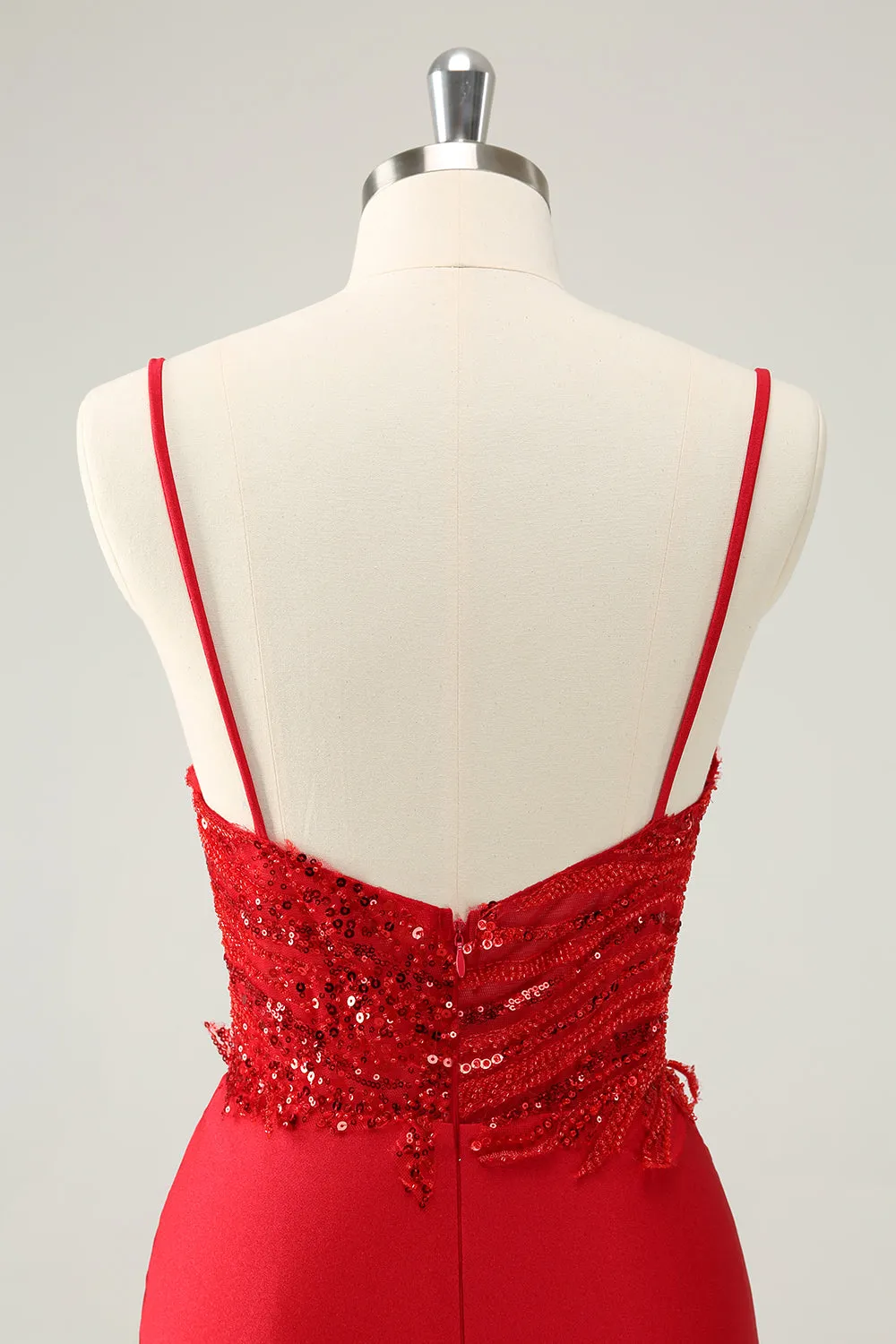 Gorgeous Red Bodycon Spaghetti Straps Short Homecoming Dress with Sequins