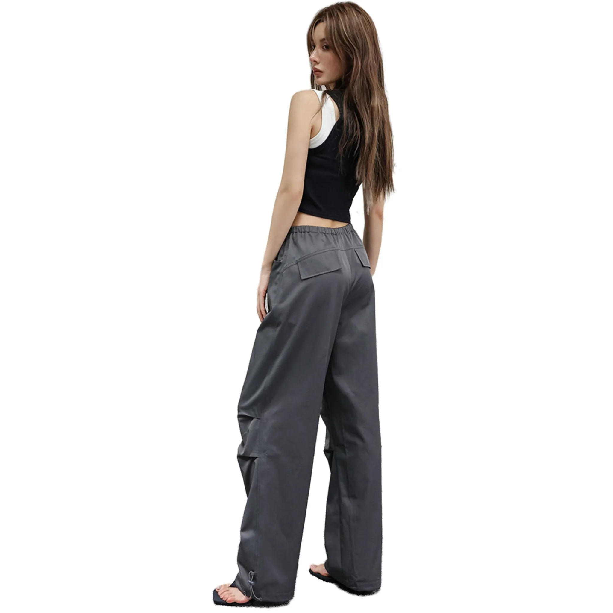 Gray Drawstring Cargo Trousers