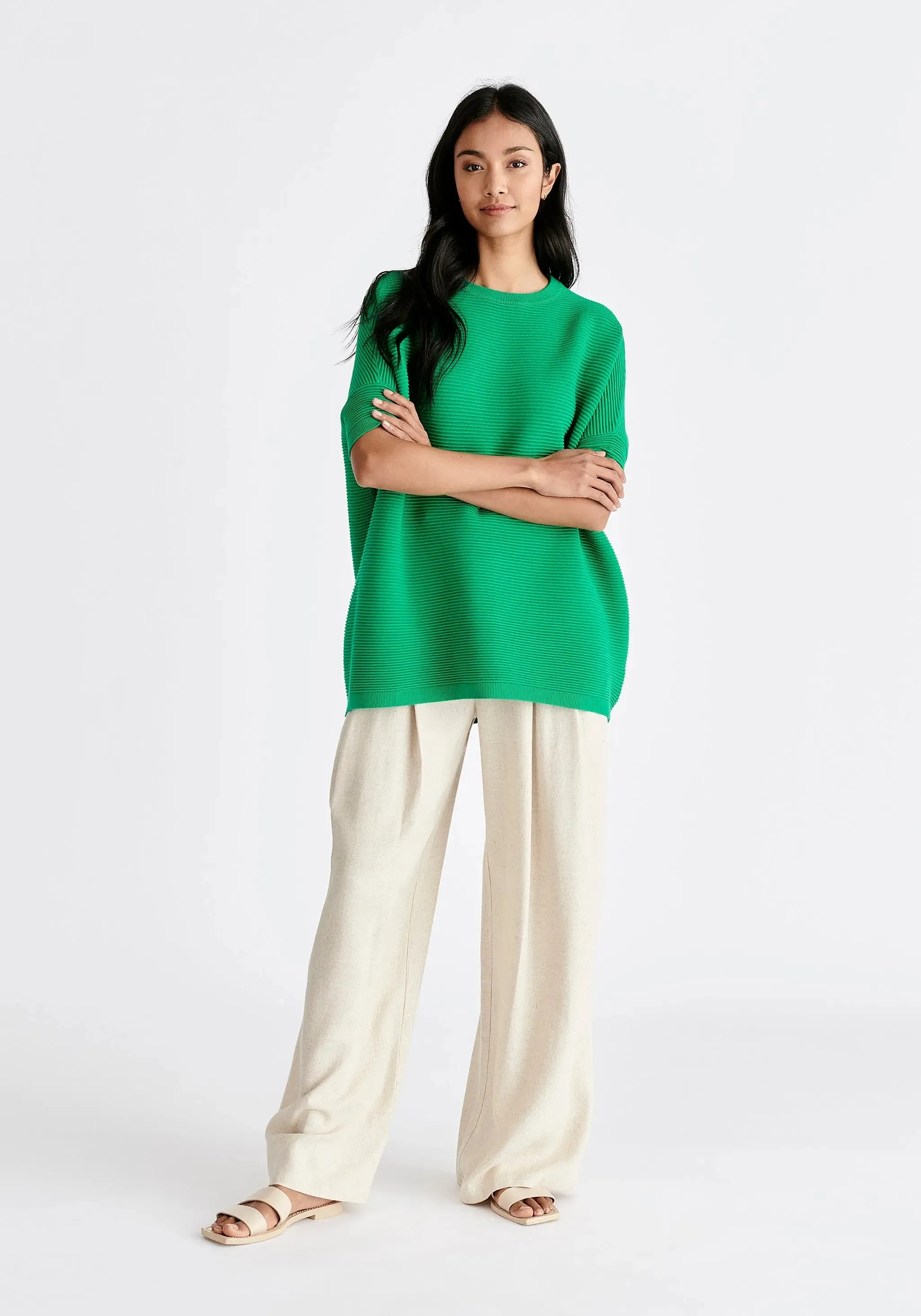 Green Paisie Short Sleeve Ribbed Jumper