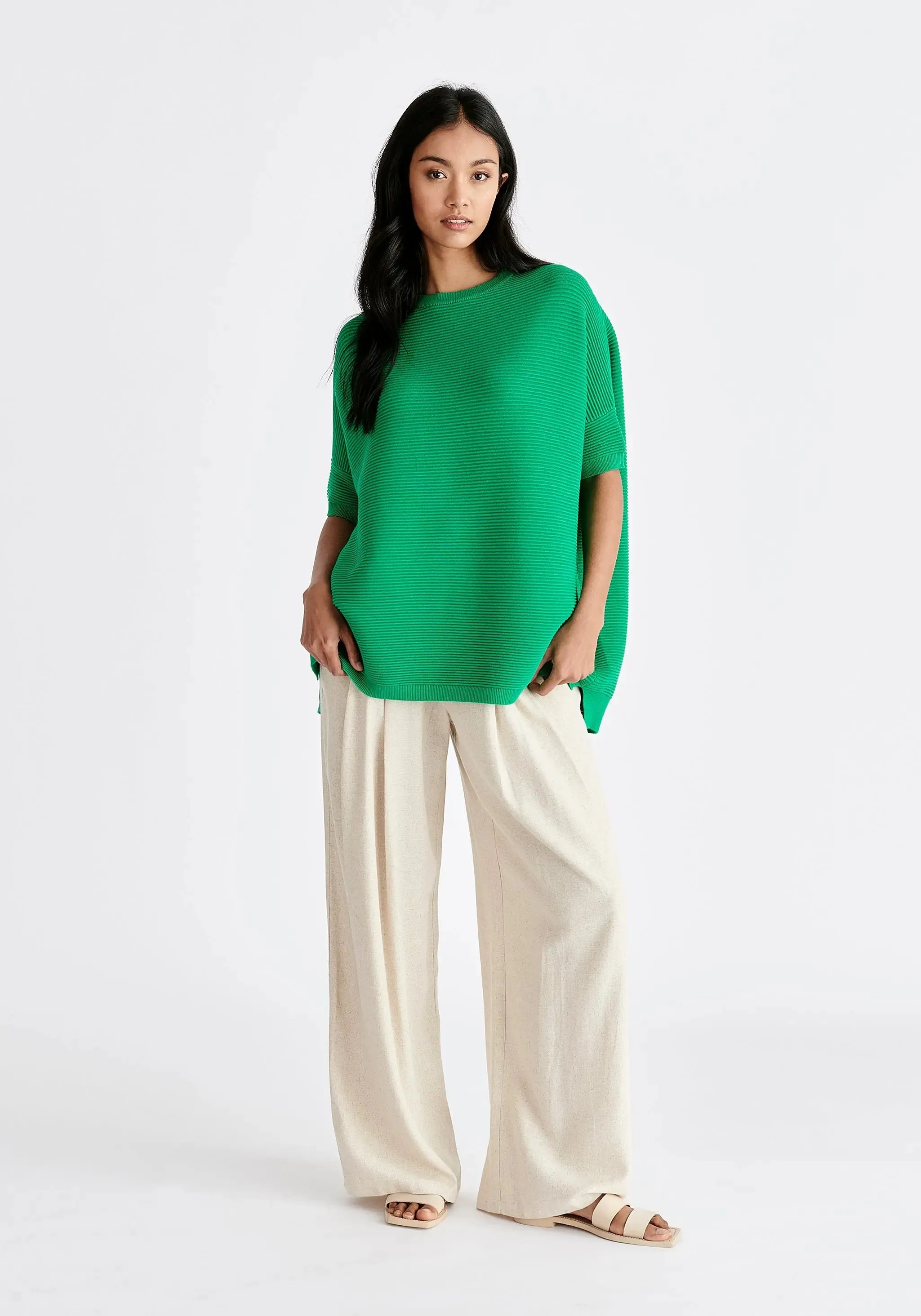 Green Paisie Short Sleeve Ribbed Jumper