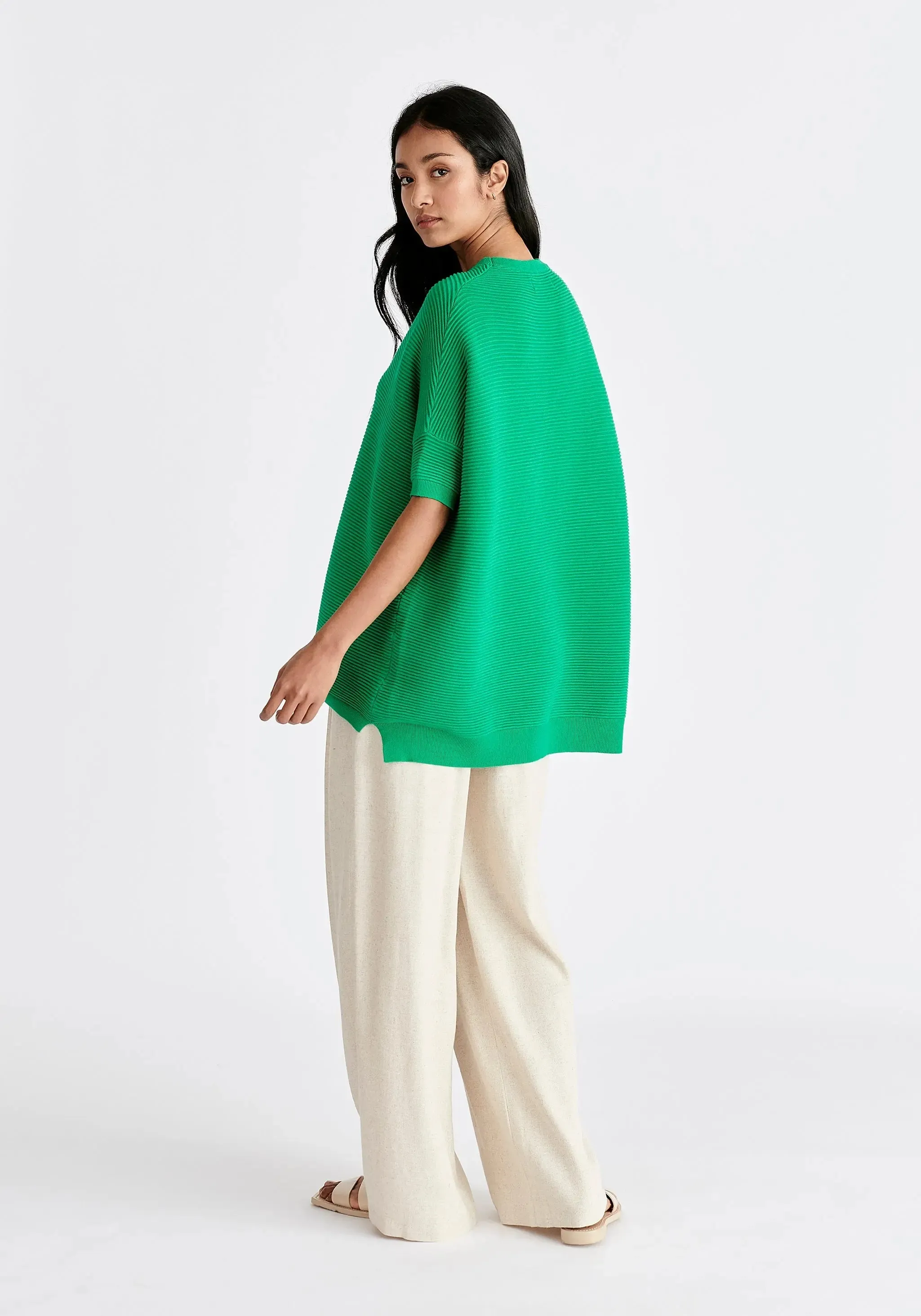 Green Paisie Short Sleeve Ribbed Jumper