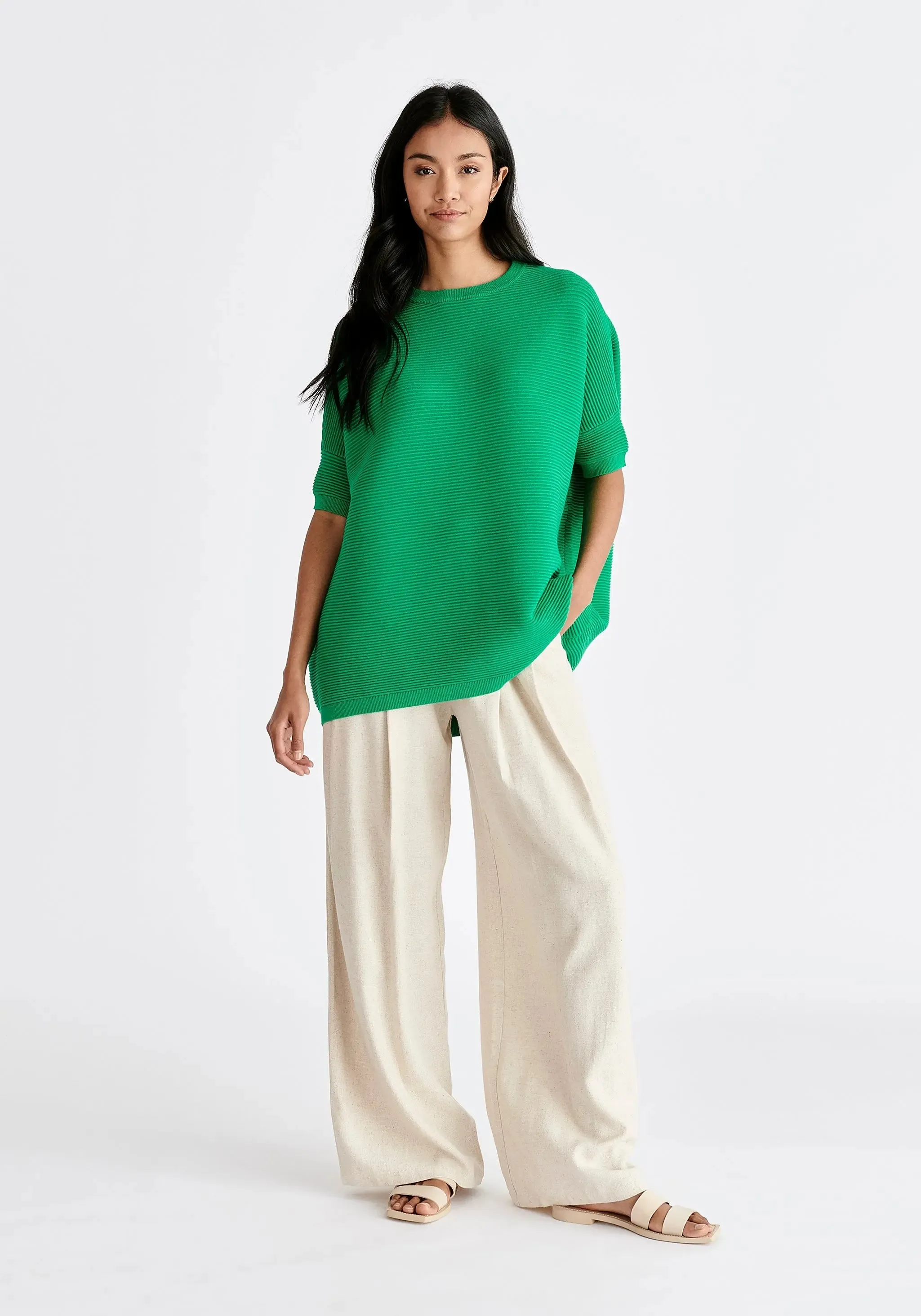 Green Paisie Short Sleeve Ribbed Jumper