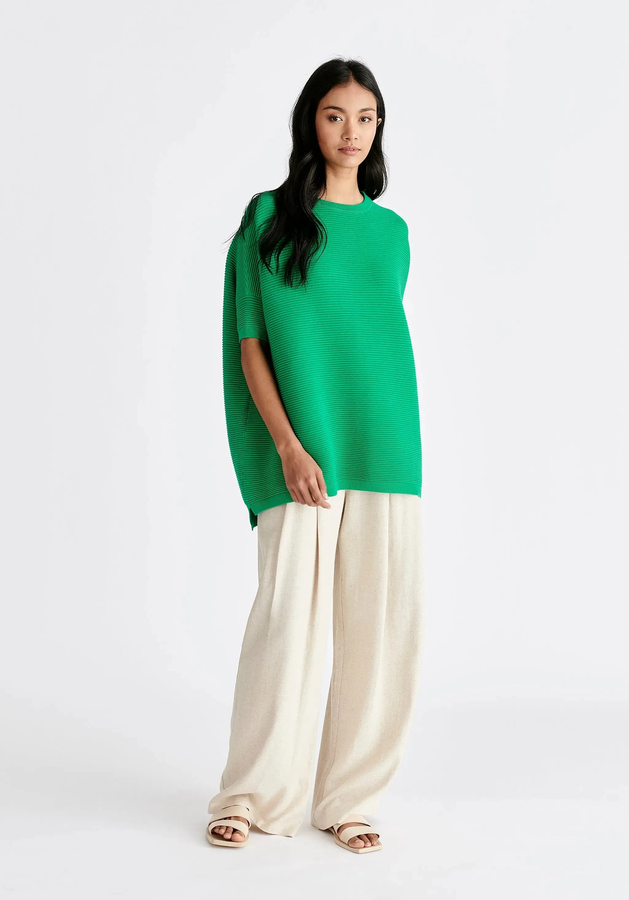 Green Paisie Short Sleeve Ribbed Jumper