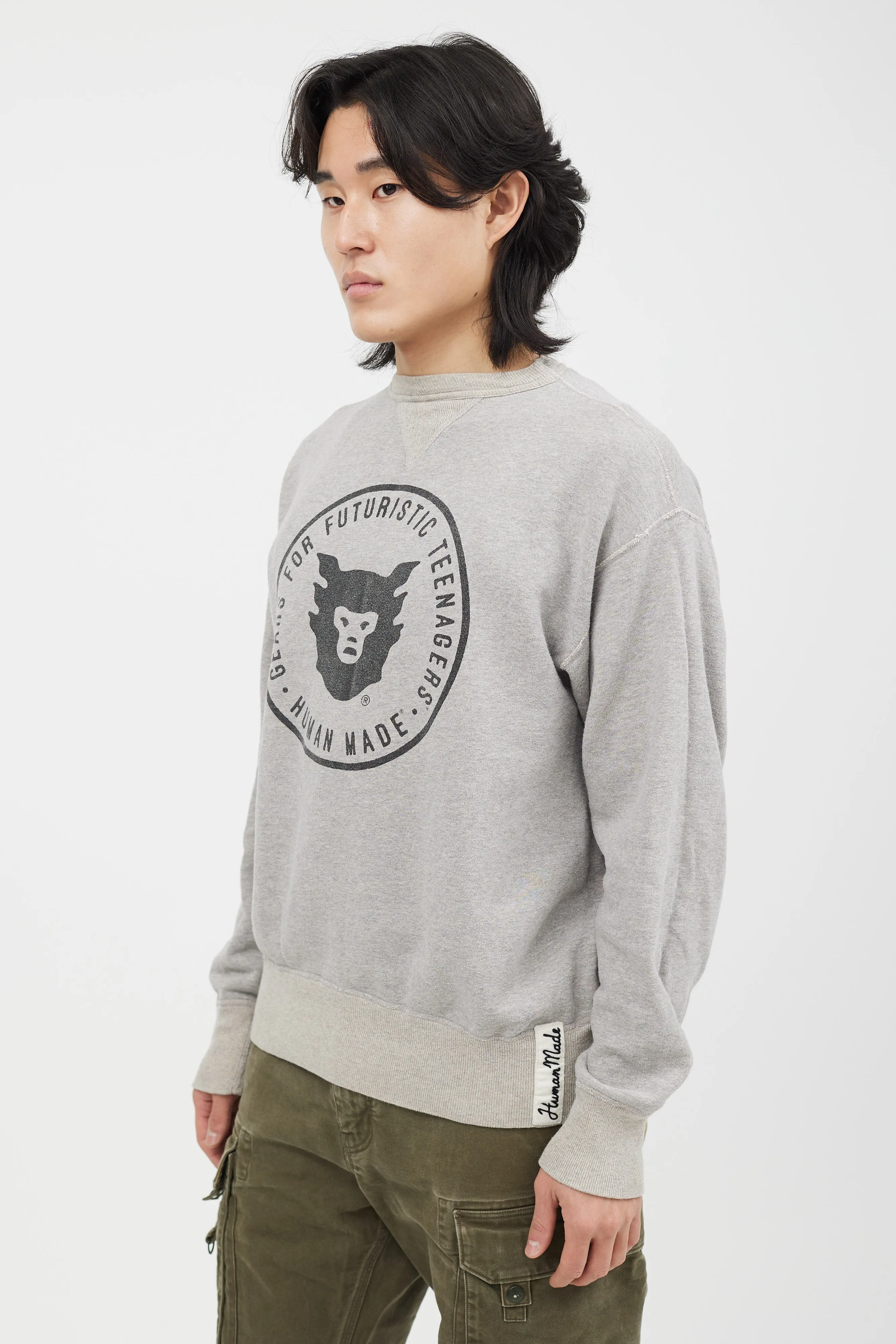 Grey Futuristic Teenagers Crewneck Sweater