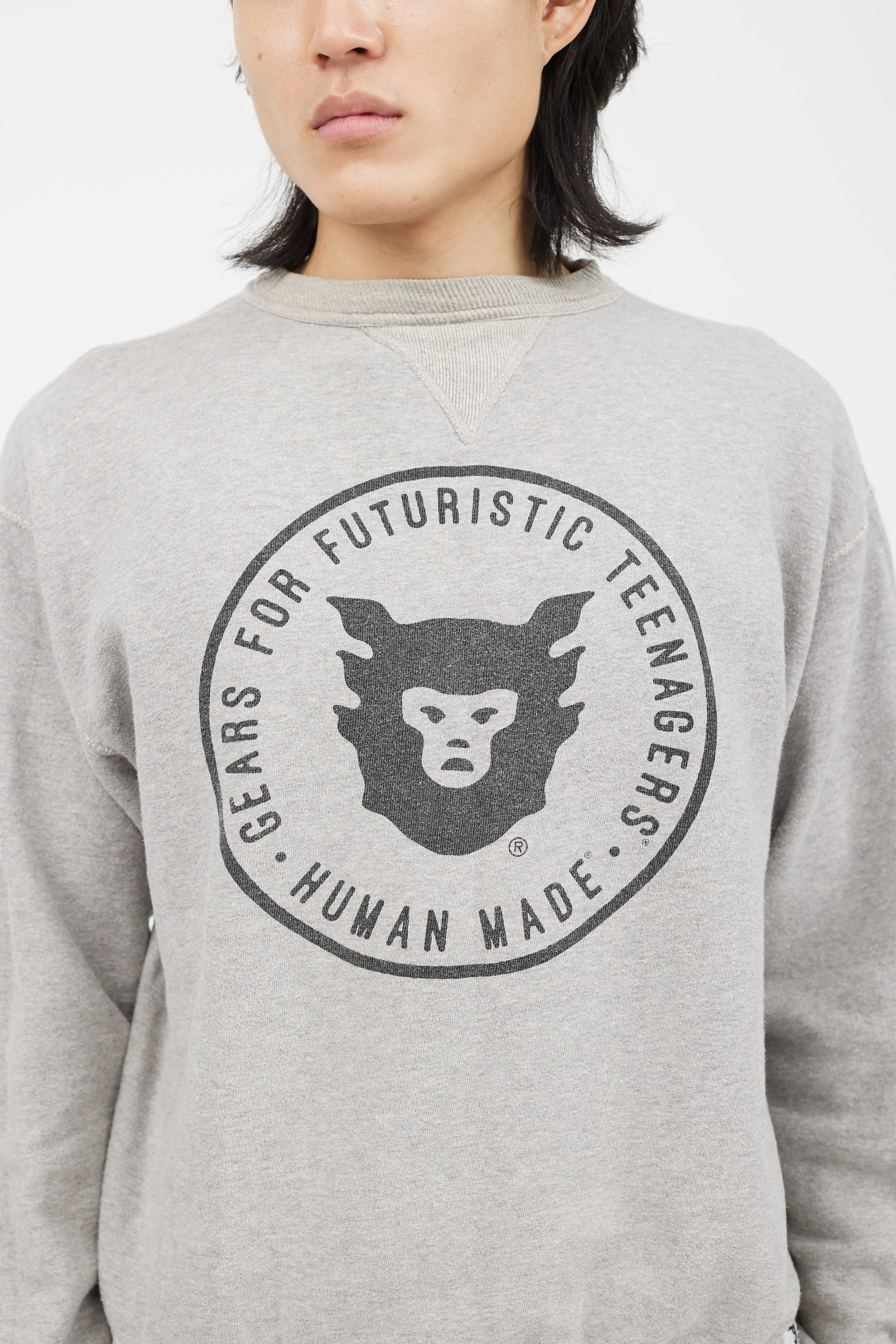 Grey Futuristic Teenagers Crewneck Sweater