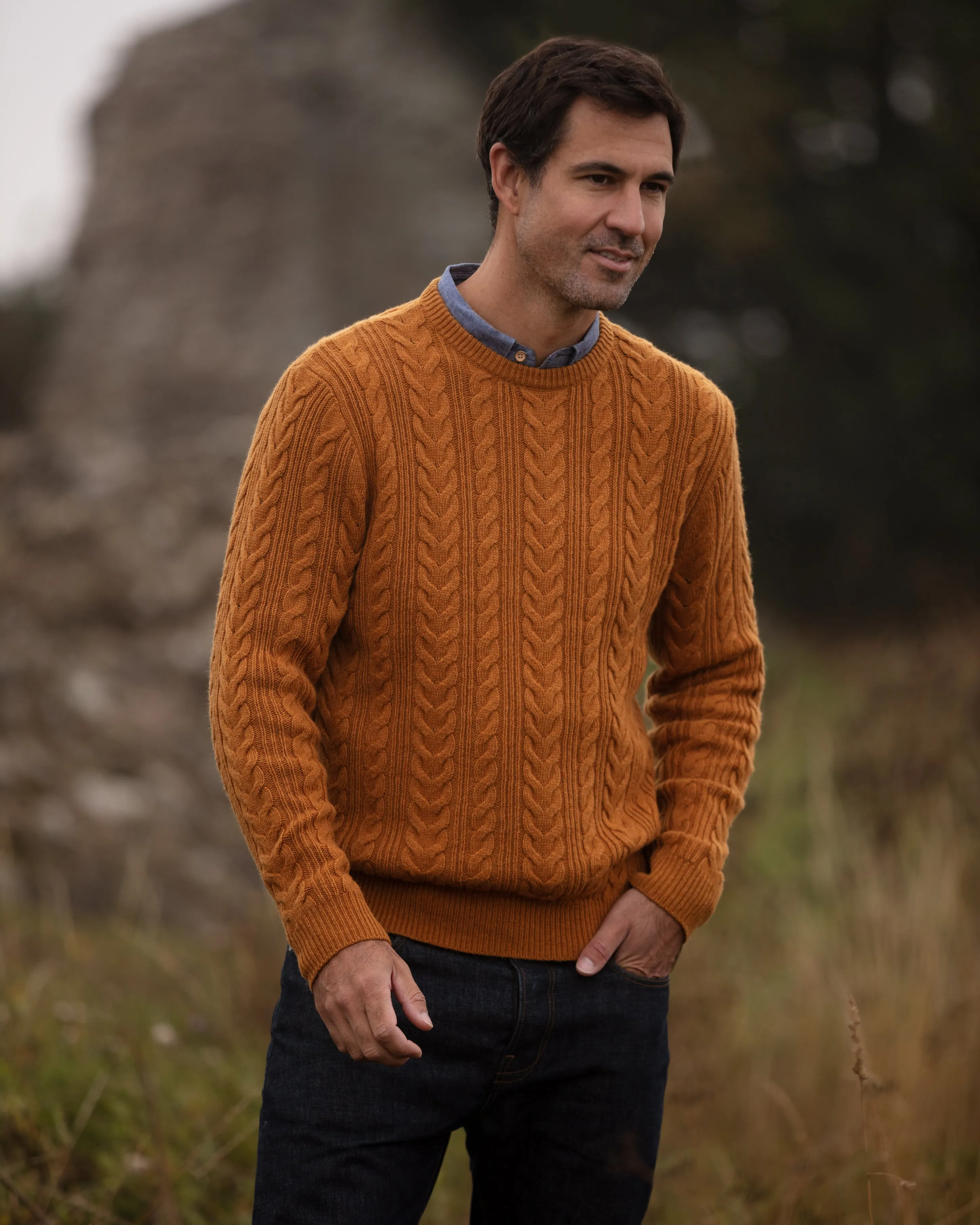 Herringbone Crew Neck Jumper - Mustard