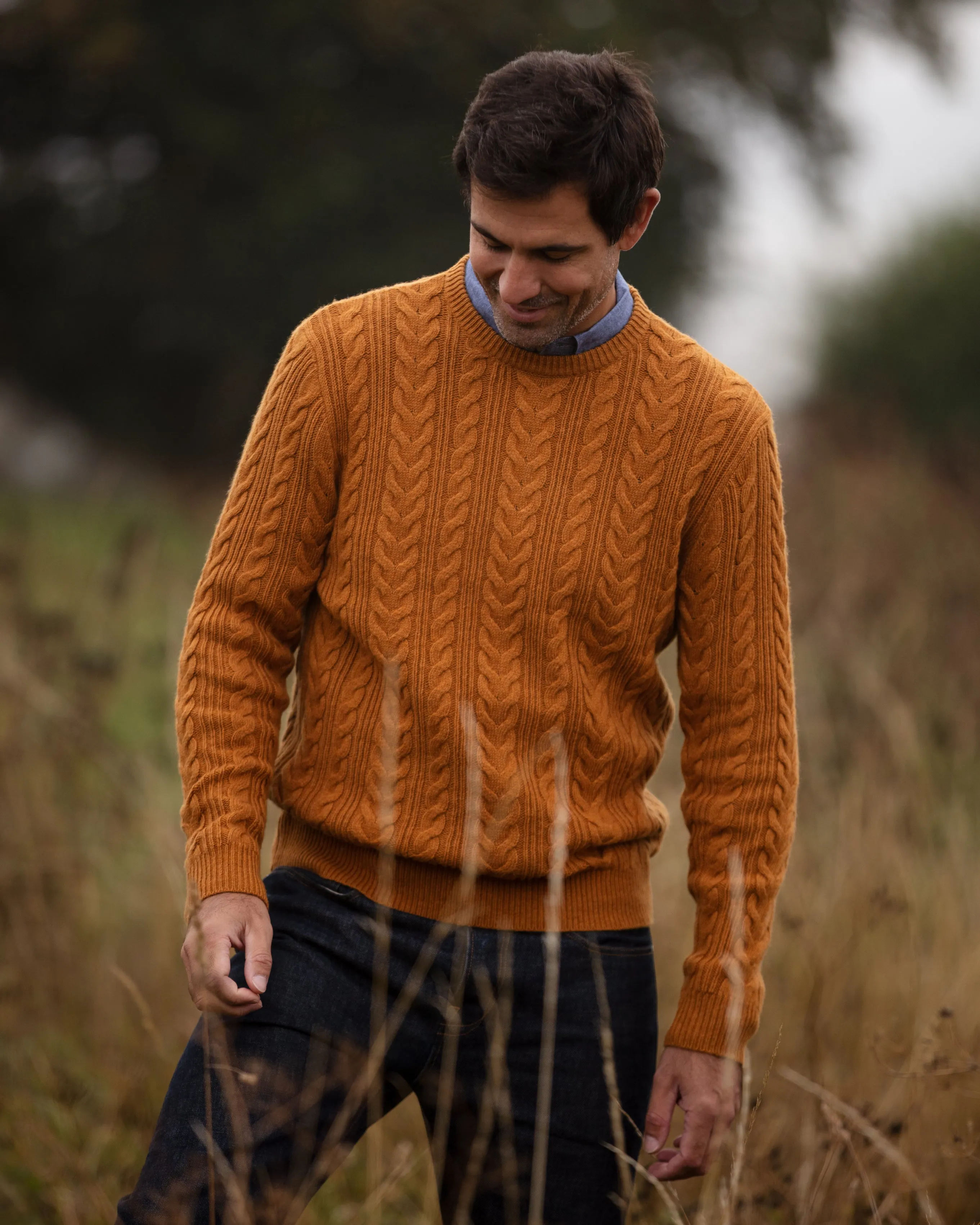 Herringbone Crew Neck Jumper - Mustard