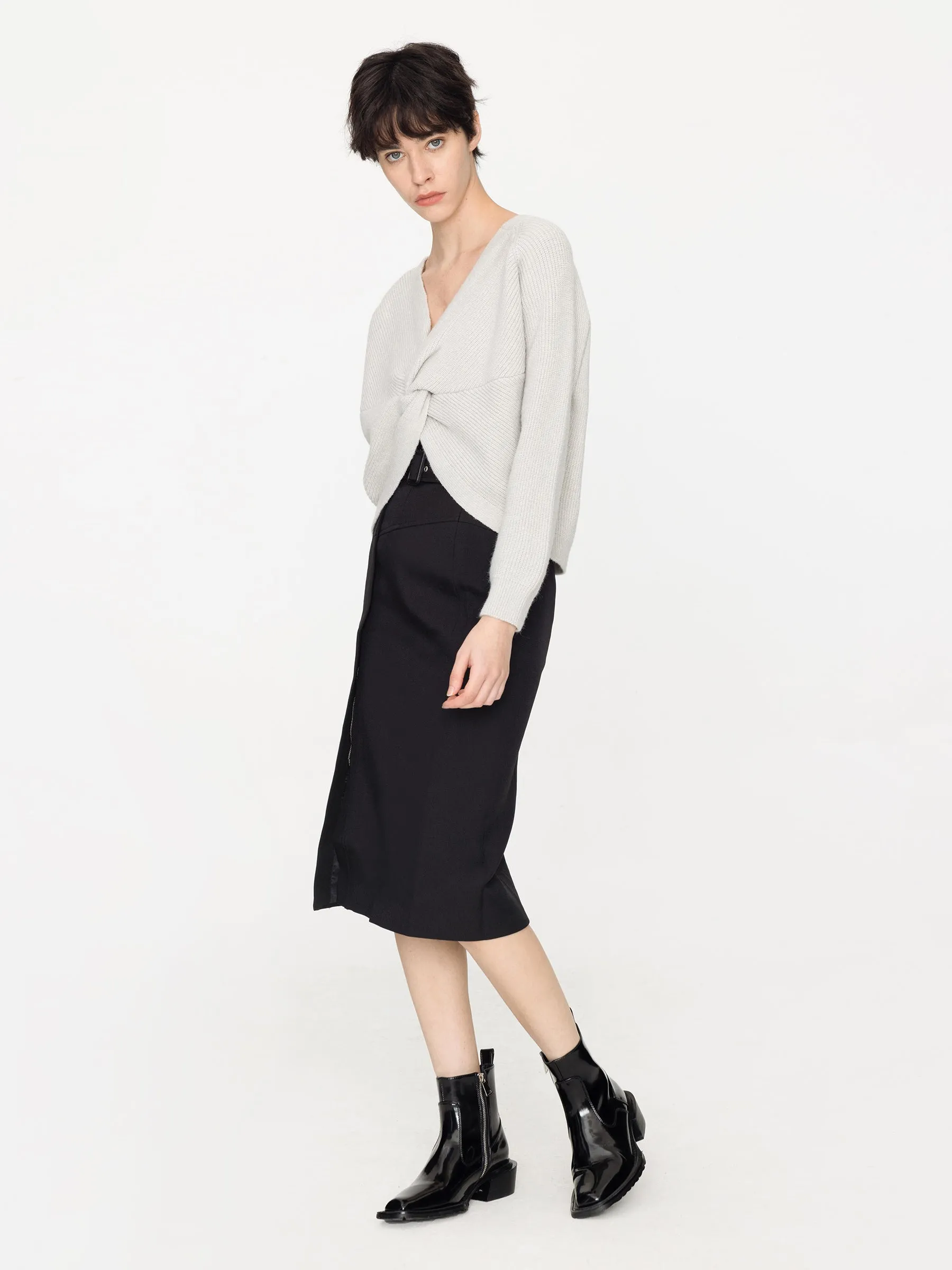 High Waisted Belted Pencil Skirt