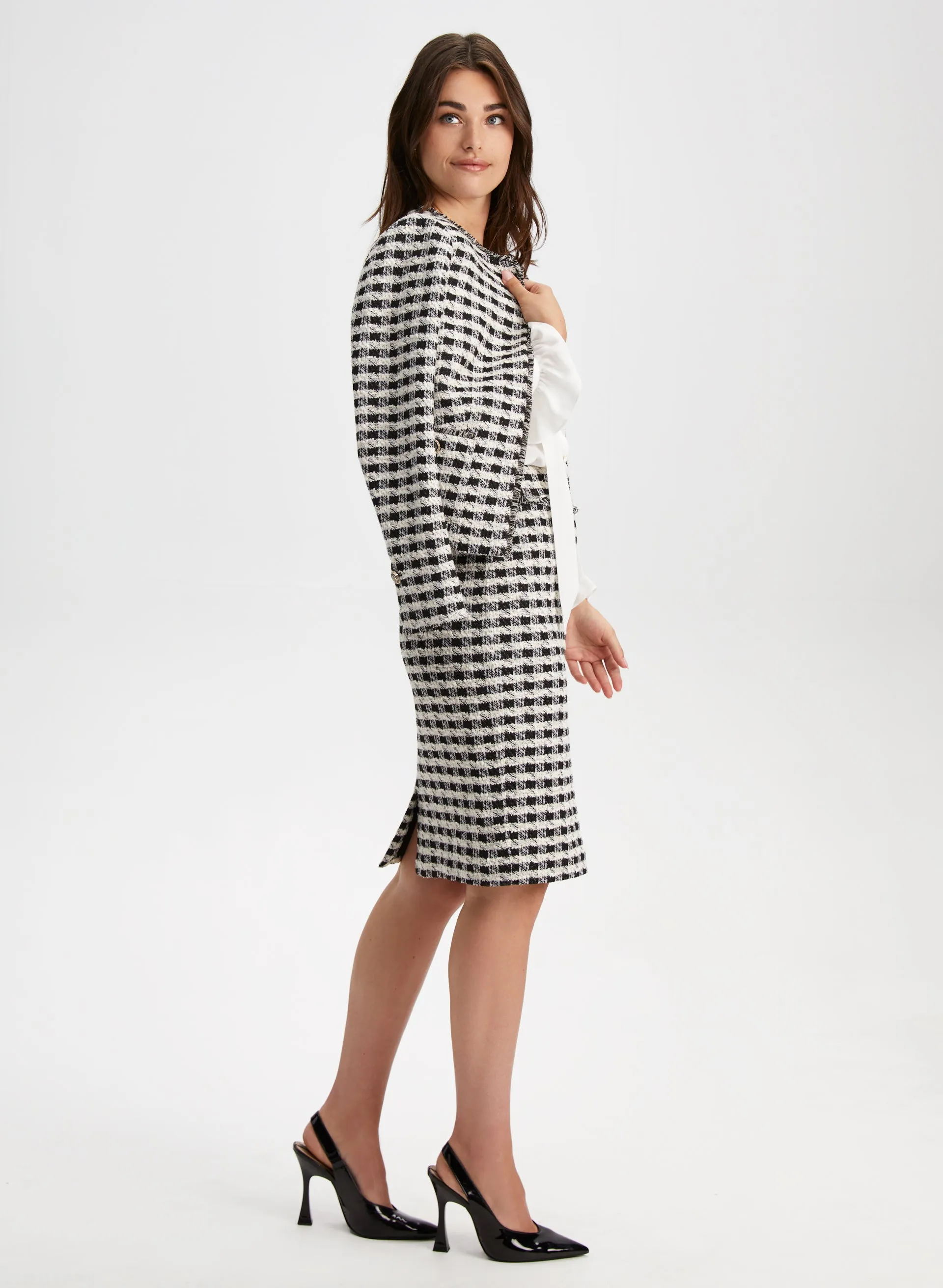 Houndstooth Motif Pencil Skirt