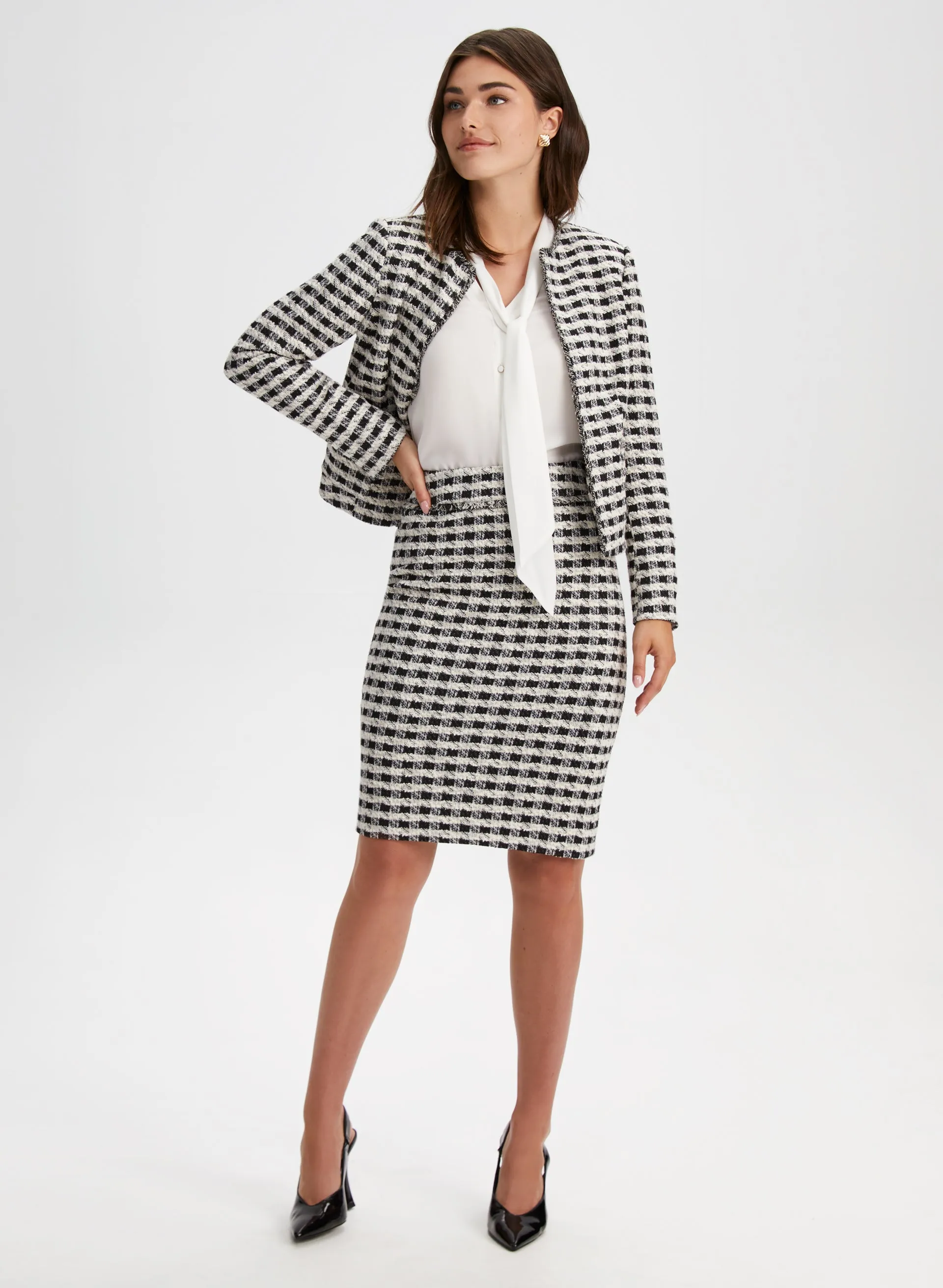 Houndstooth Motif Pencil Skirt