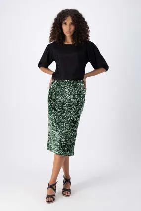 Jubilee Skirt Green in Sequinned Velvet