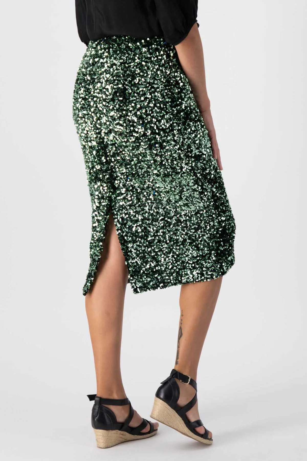 Jubilee Skirt Green in Sequinned Velvet