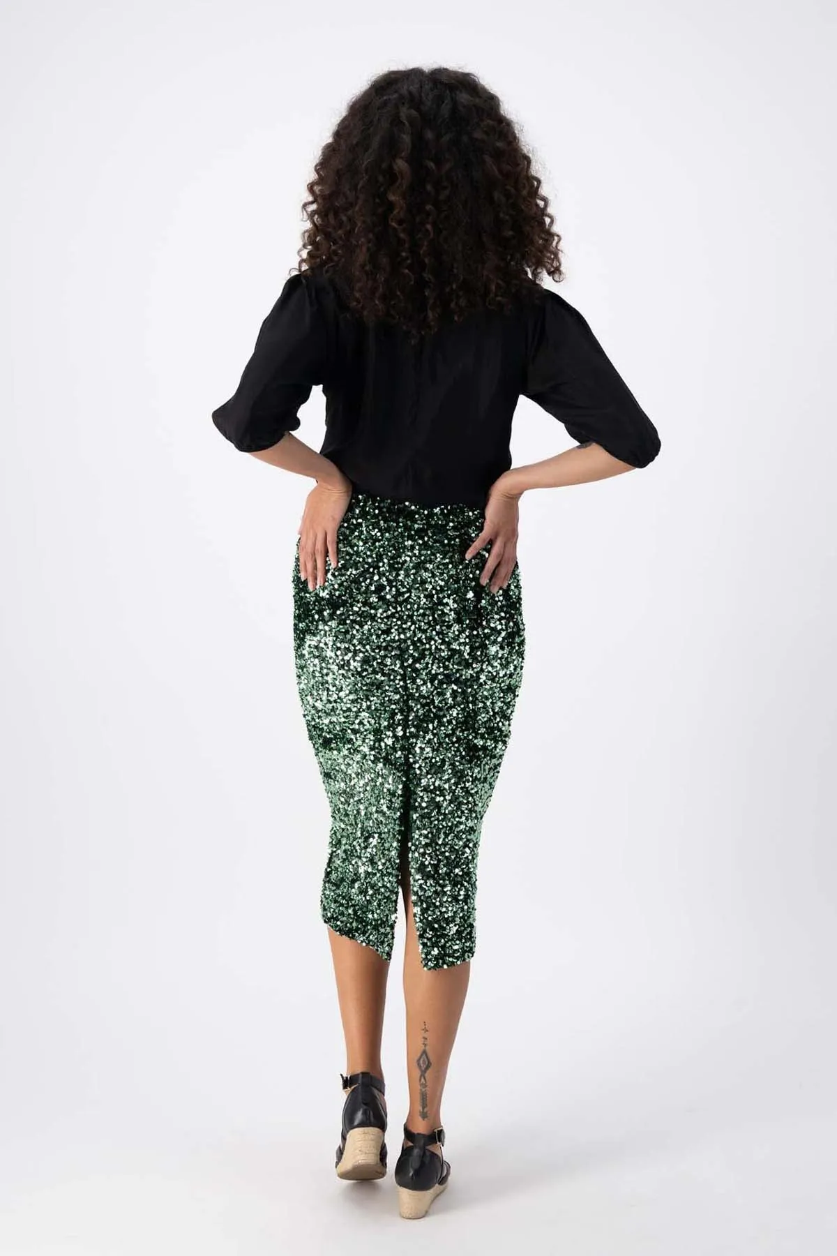 Jubilee Skirt Green in Sequinned Velvet