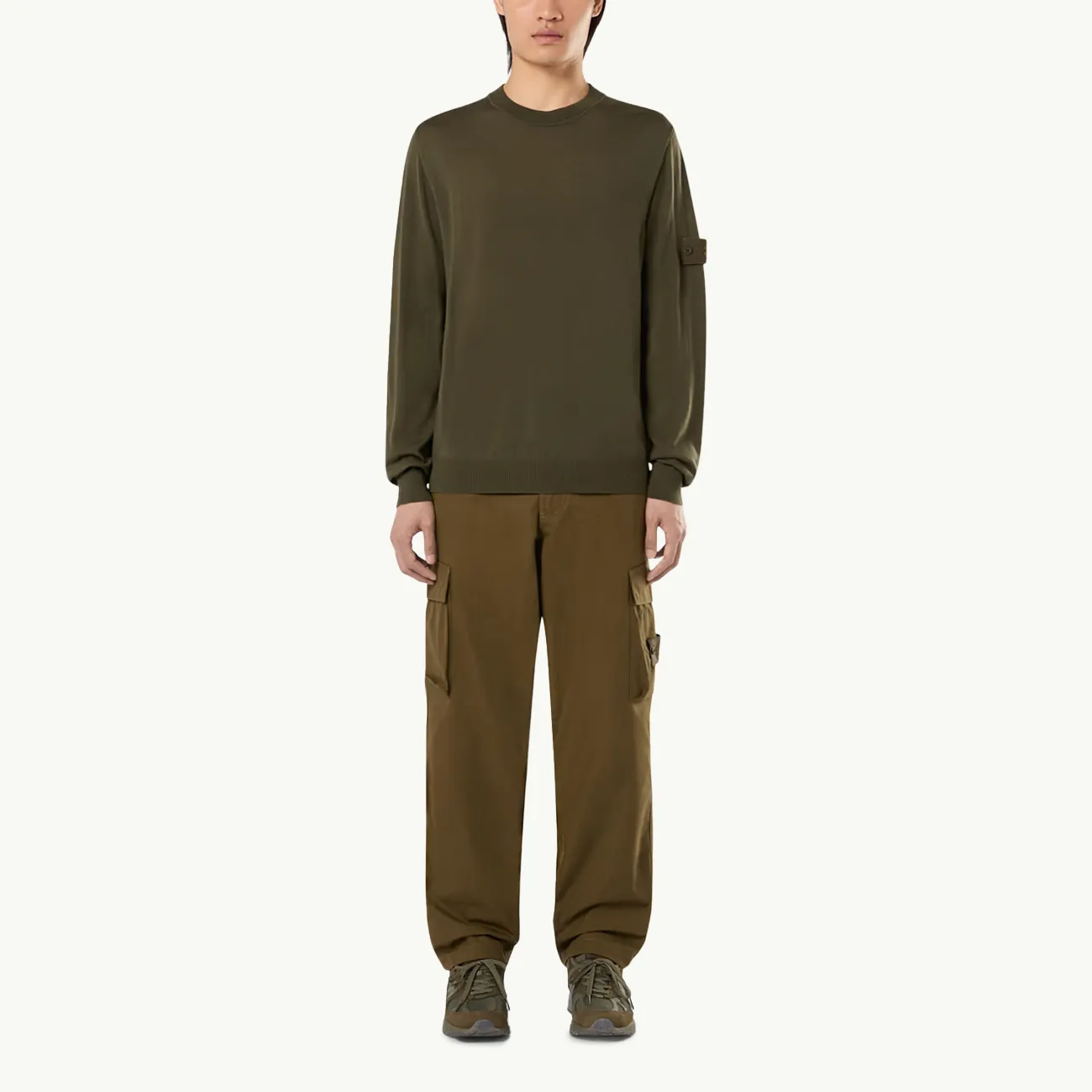 Knitwear Light Wool Crew Ghost Patch - Military Green 2981