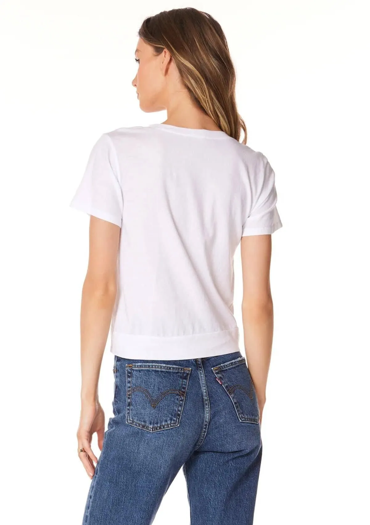 Knot Hem Short Sleeve Crop Crewneck Tee - White