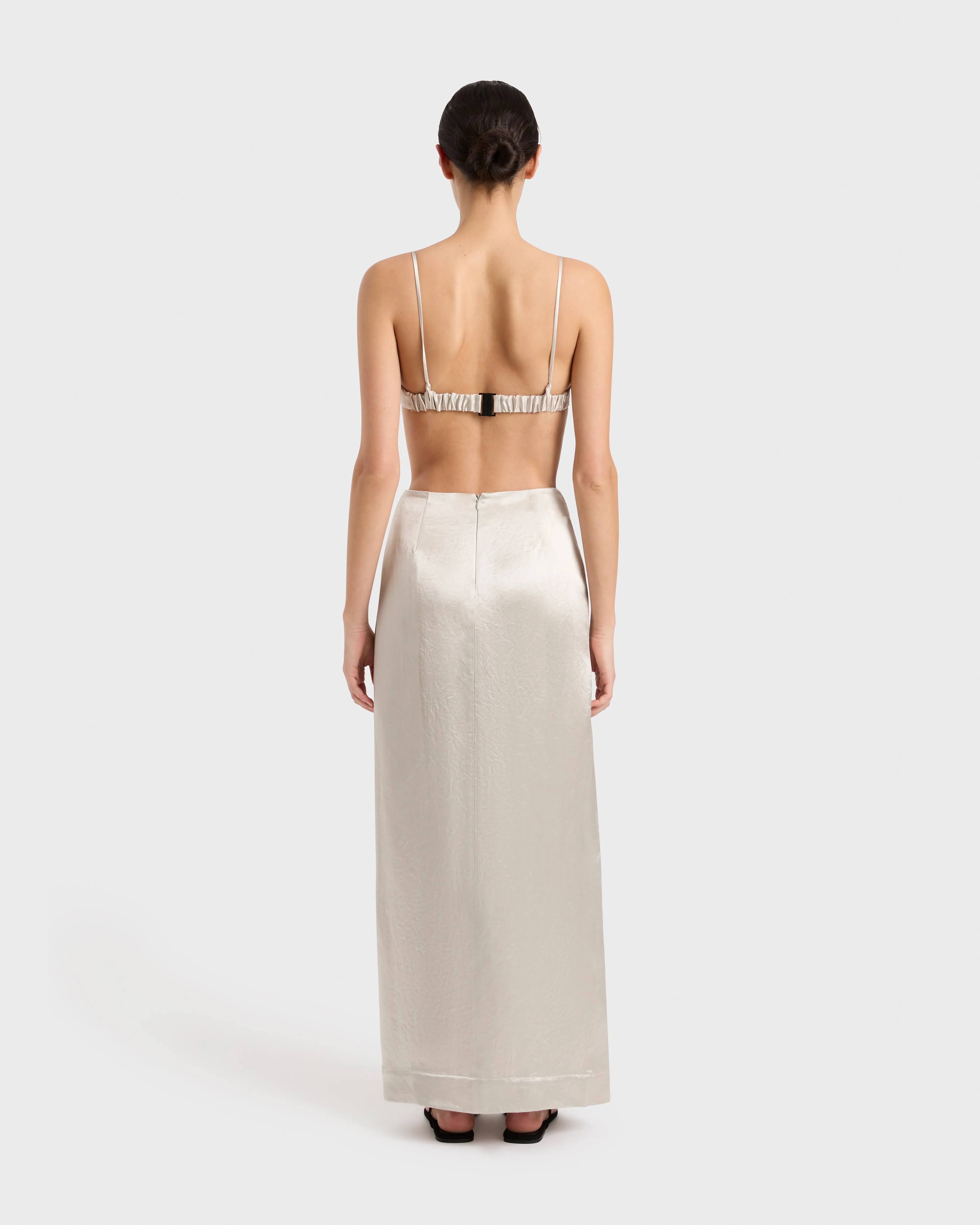 Kobe Satin Origami Maxi Skirt - Silver