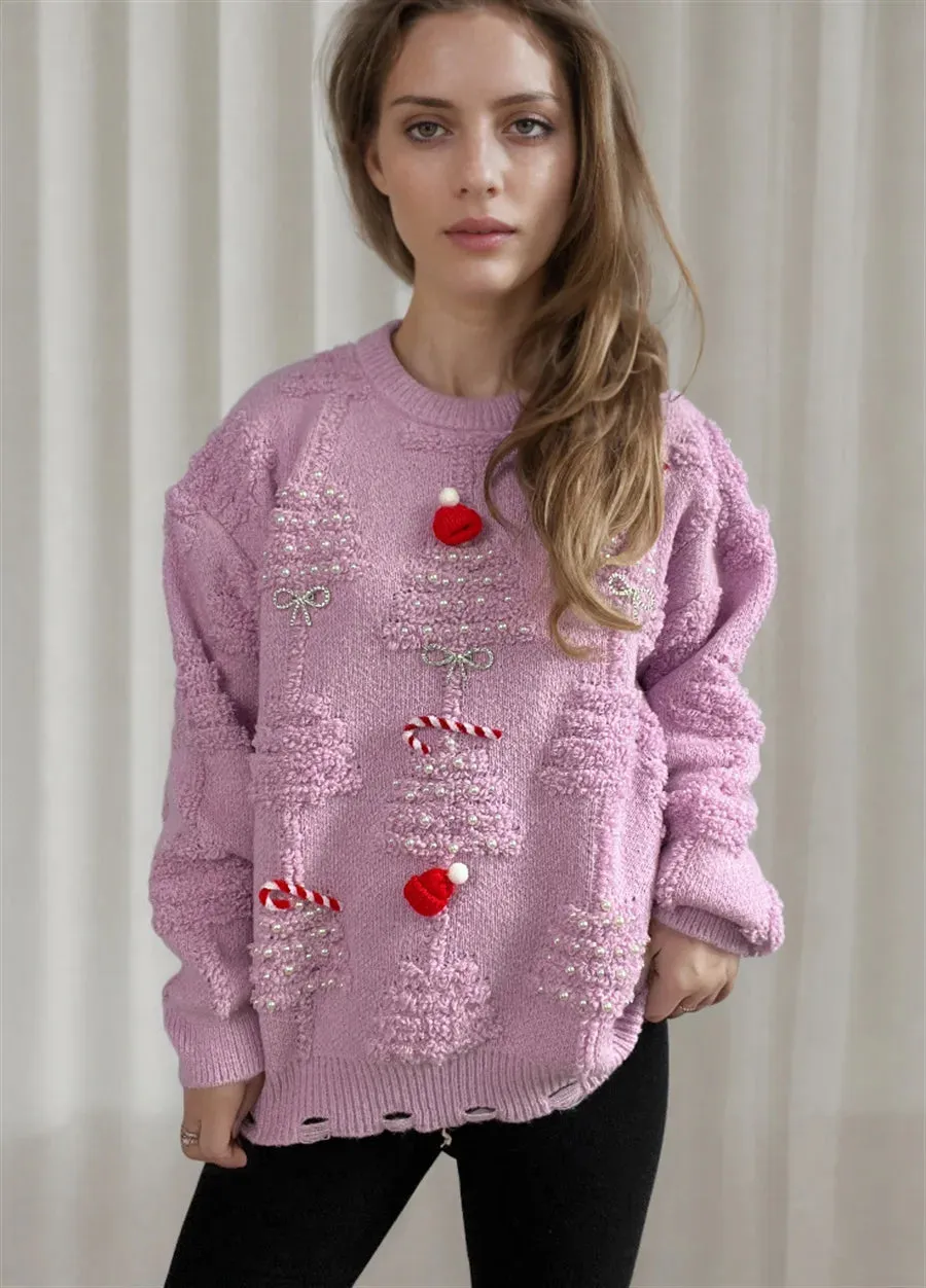 Korean Style Casual Loose Jumper with Chic Bow Christmas Sweater