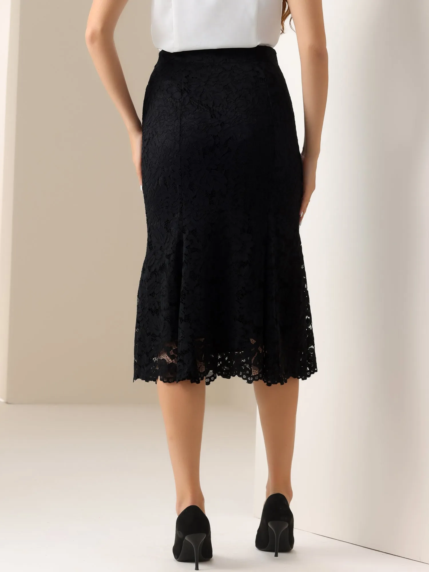 Lace Office Work Bodycon Fishtail Midi Skirt