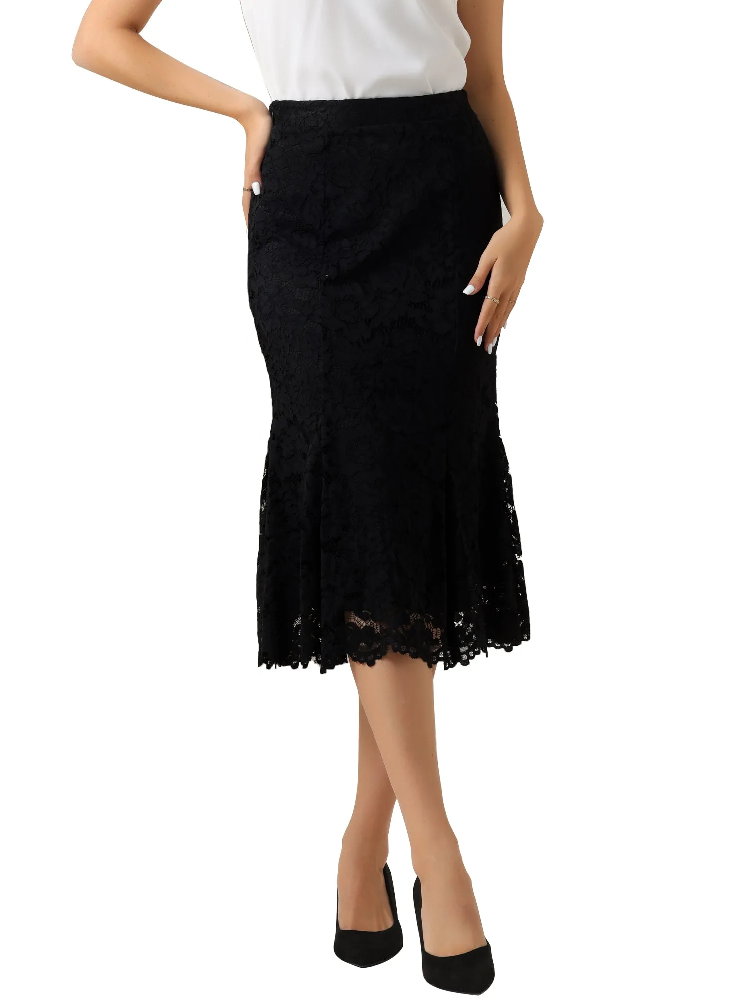 Lace Office Work Bodycon Fishtail Midi Skirt