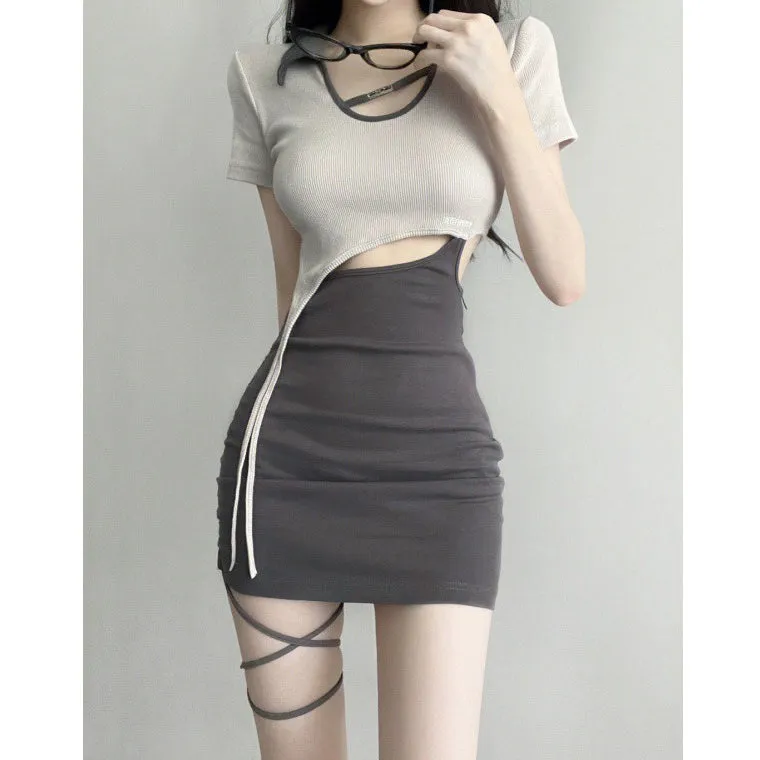 Lace-Up U-Neck Cutout Bodycon Dress