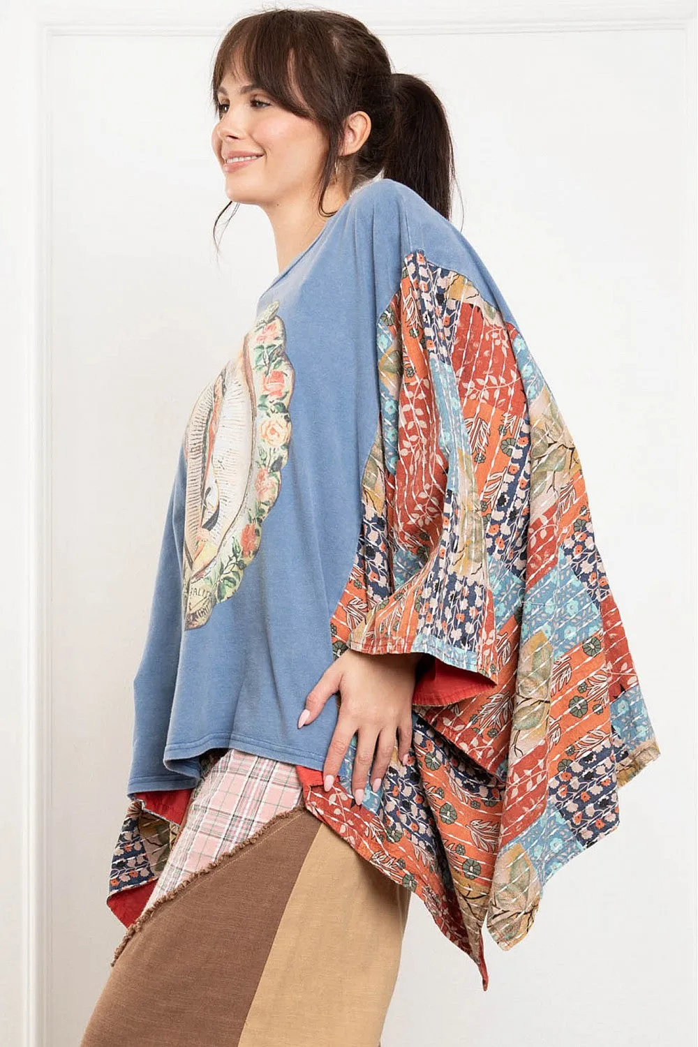 Lady Guad Print Poncho Top #807