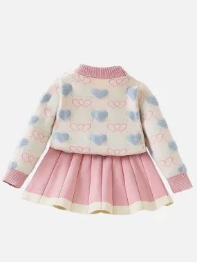 Little Surprise Box Pink Mini Hearts Patterned 2 pcs sweatshirt & Skirt Winterwear set for Girls