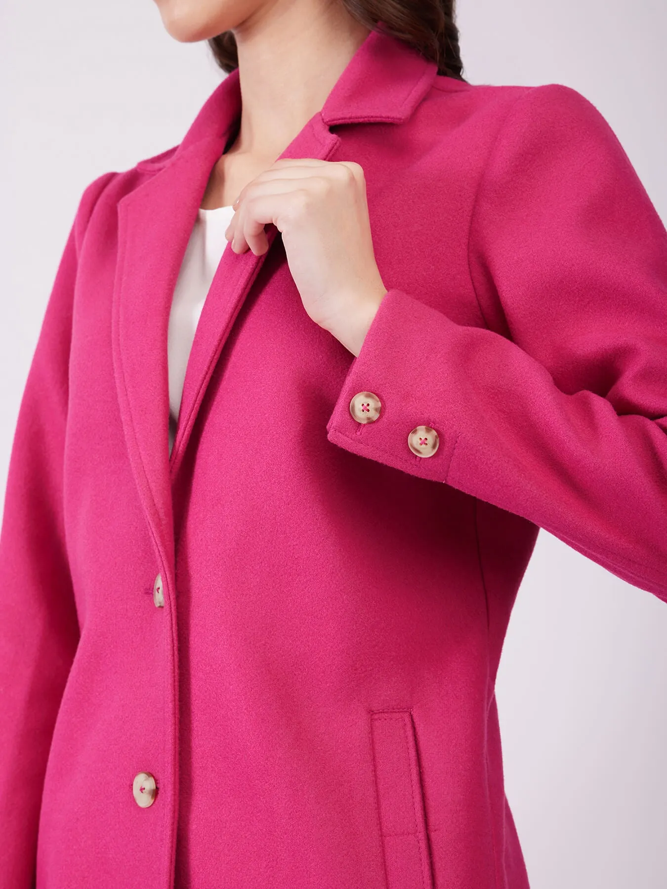 Long Felted Overcoat - Fuchsia