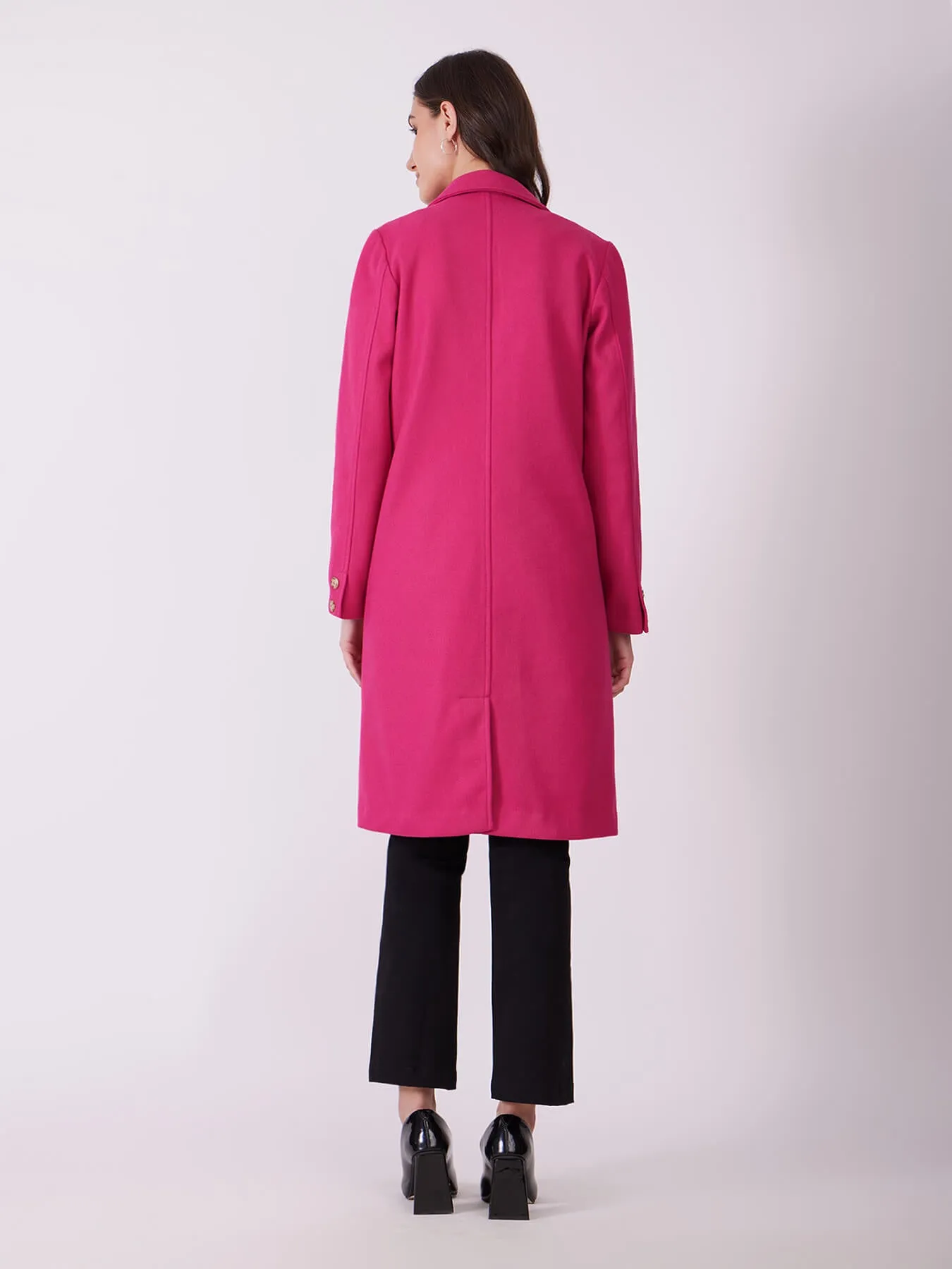 Long Felted Overcoat - Fuchsia