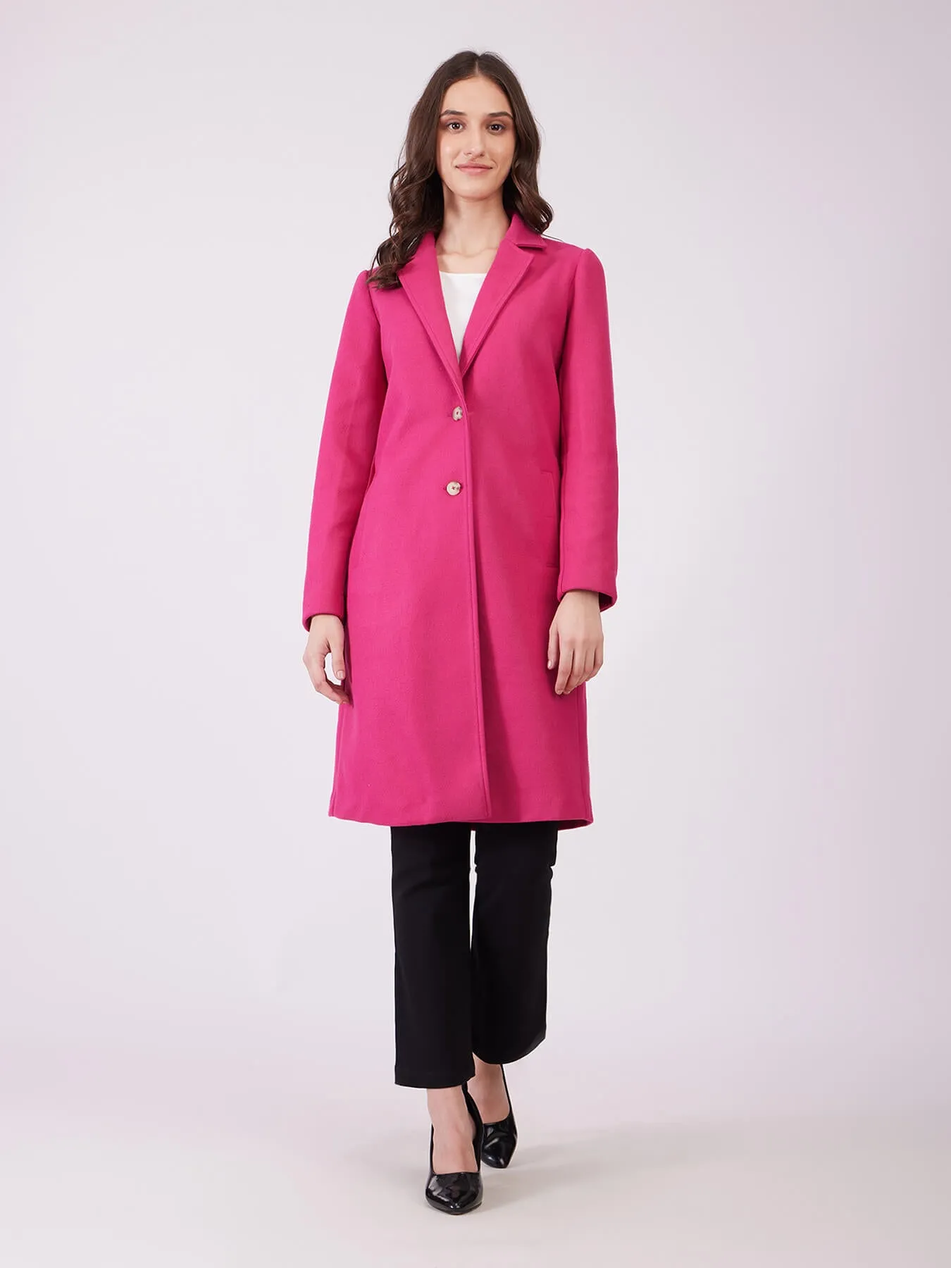 Long Felted Overcoat - Fuchsia