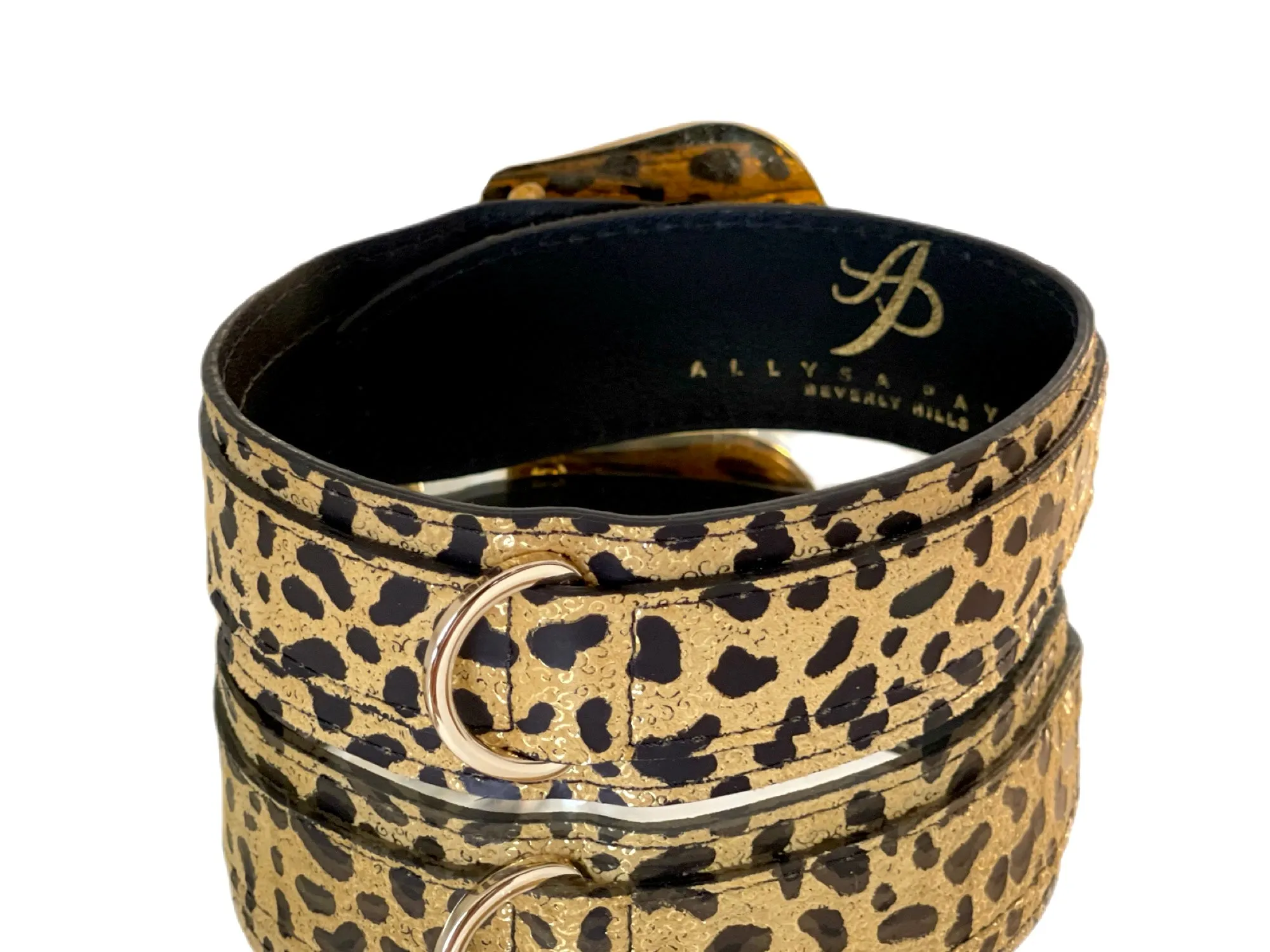 Luxury Pet Fashion Classy Leopard Print Italian Leather With Our Gold Western Style Floral Hardware