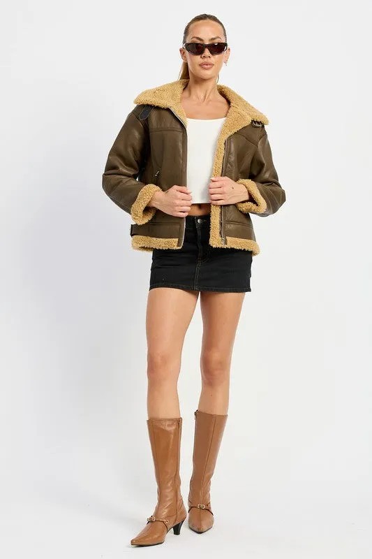 Luxury Shearling Dark Brown Moto Jacket