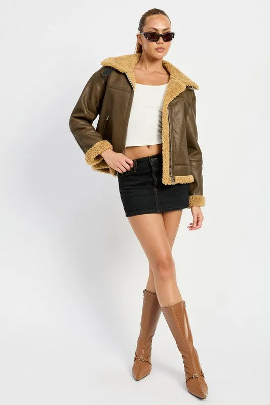 Luxury Shearling Dark Brown Moto Jacket